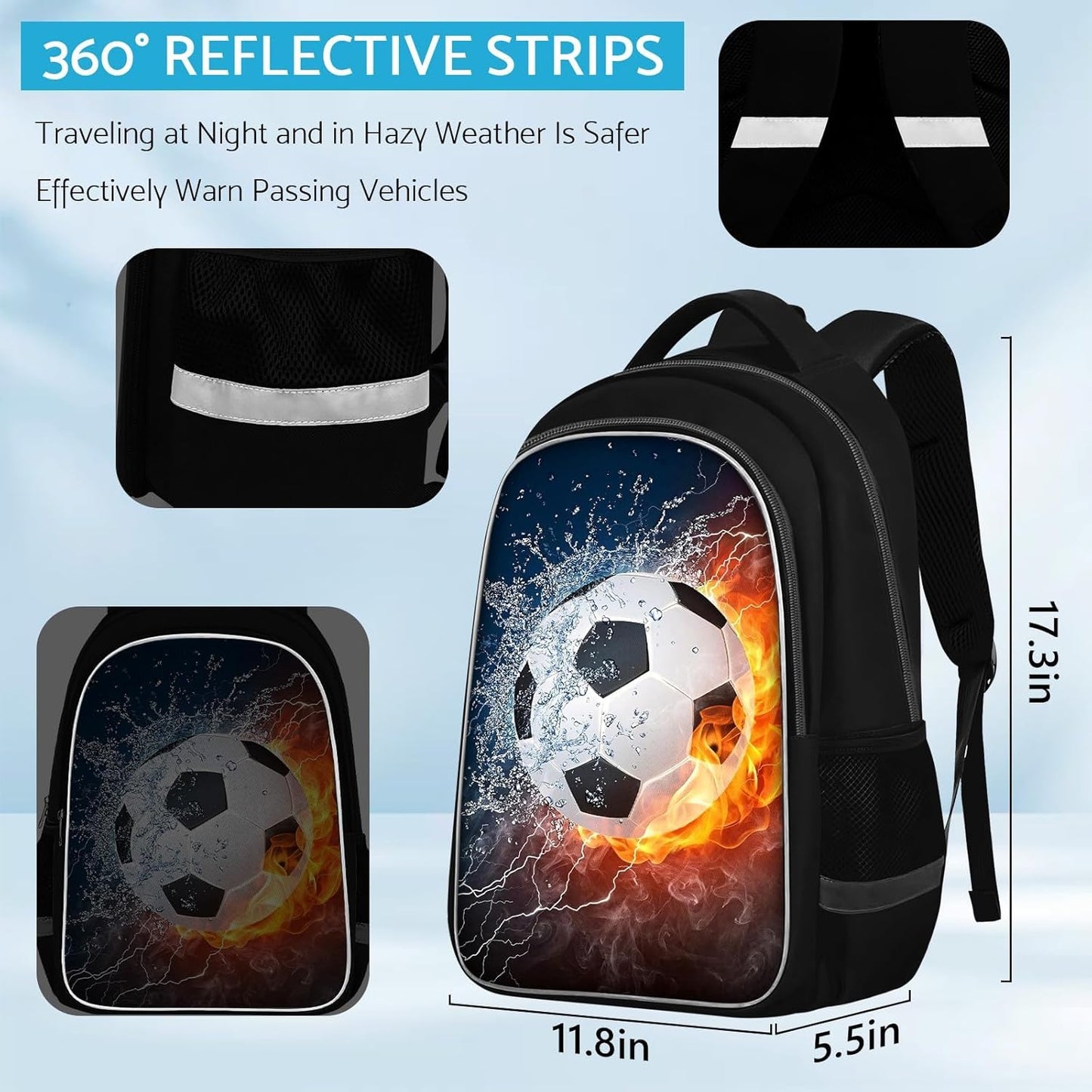 School Backpack for Boys - Soccer Boys Backpack for Kids Children Teens Elementary Middle School - Students Bag for Ages 6-18,17″Bookbag Multifunctional Large Capacity