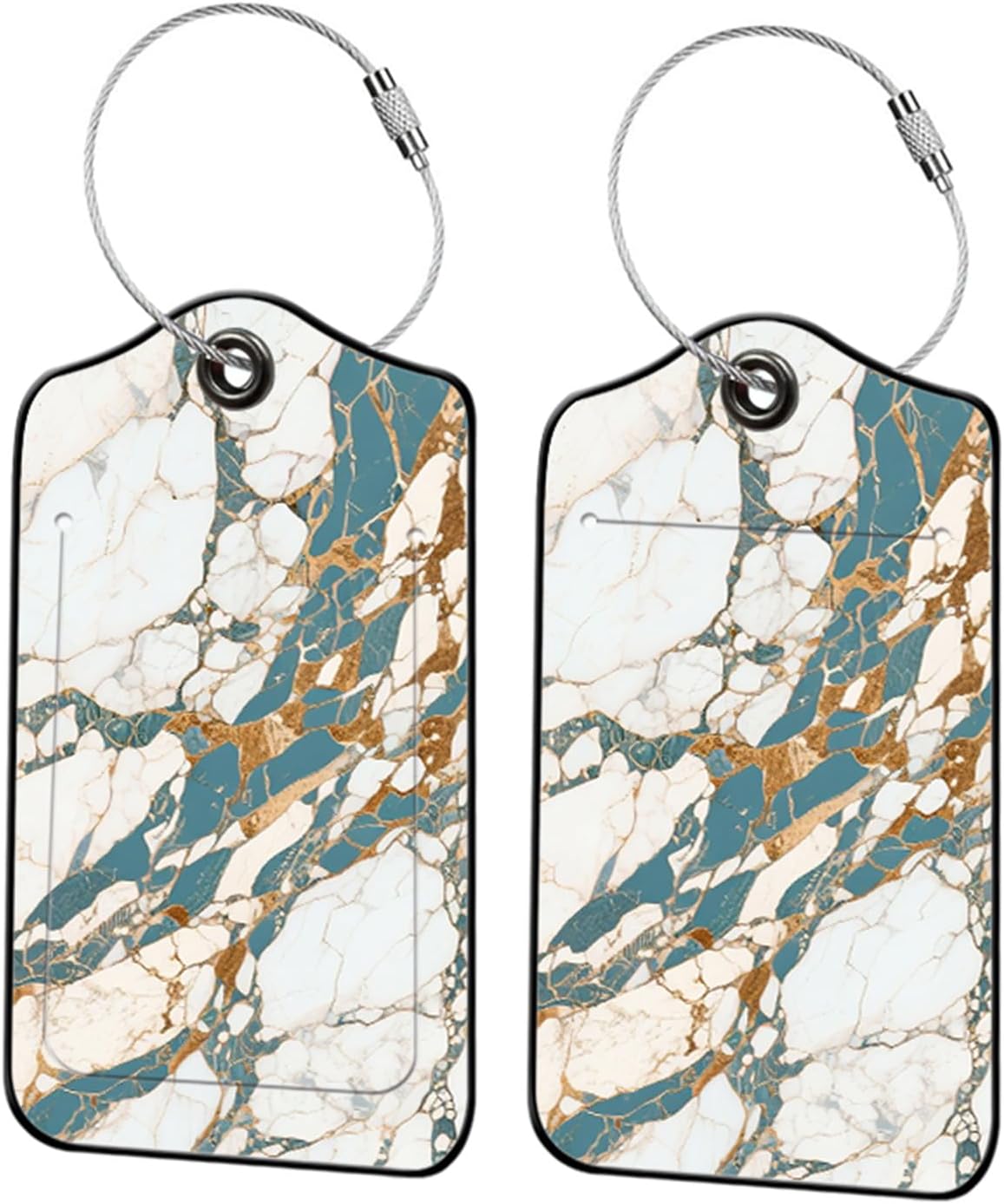 2 Pack Marble Patterns Leather Luggage Tags for Suitcases, Travel Bag Tags with Privacy Cover ID Label with Stainless Steel Loop for Women Men Girls Backpack Gift (White Blue)