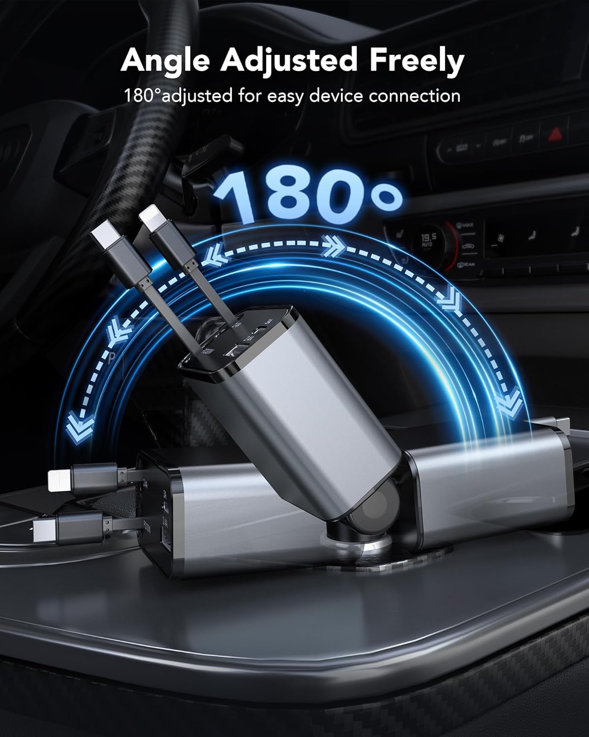 69W Retractable Car Charger, 4-in-1 Fast Car Phone Charger with 2.6ft Two Retractable Cables and USB C+USB A Car Charging Block Cube, Compatible with iPhone 13 14 15 16 17 Pro Max, Plus,Galaxy,Pixel