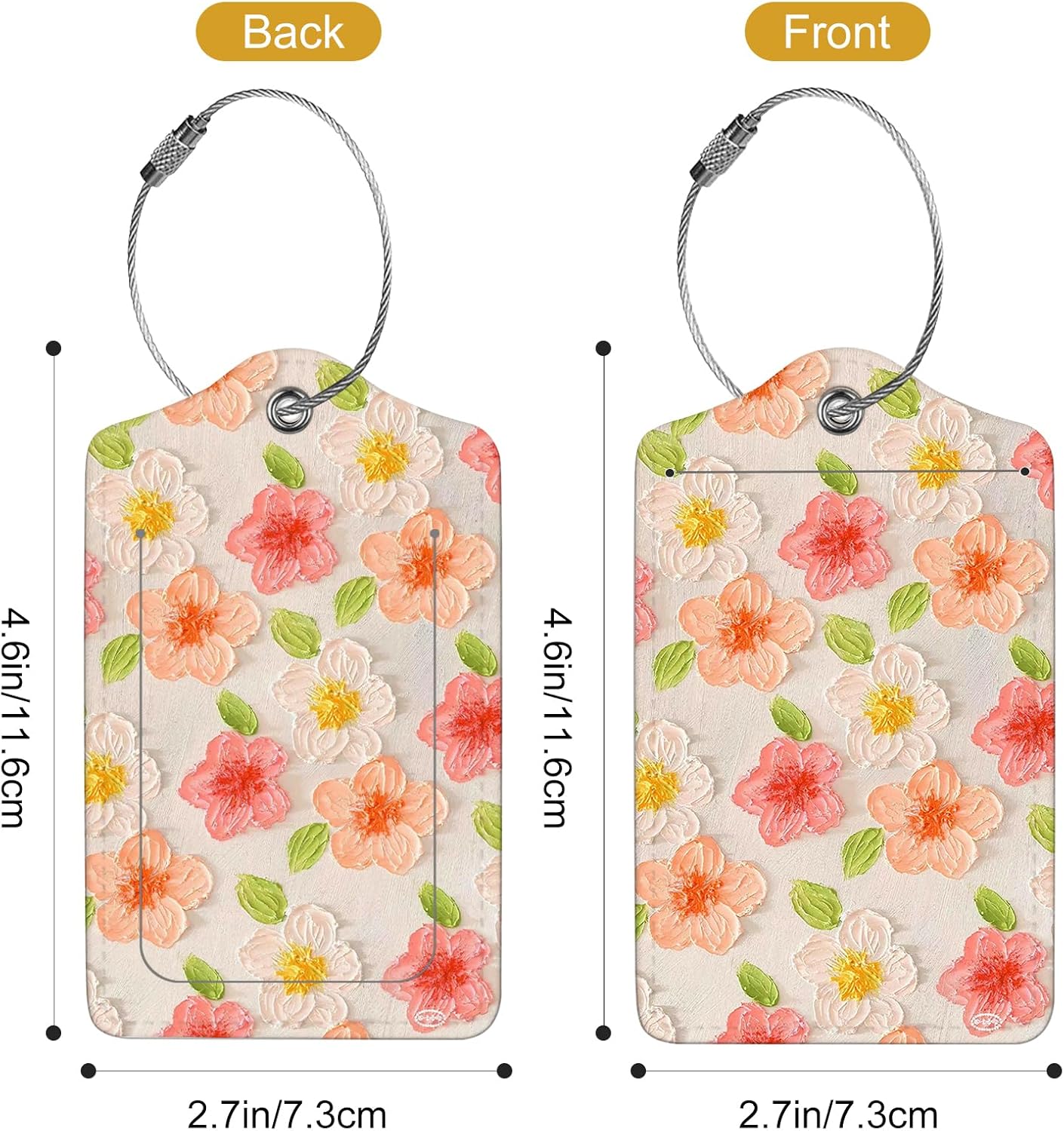 2Pack Luggage Tags for Suitcases, Cute Unique Pu Leather Cruise Luggage Tag with Privacy Cover ID Label Address Card and Metal Ring Suitable for Women Men Kids Travel Bag Pink Flower 1