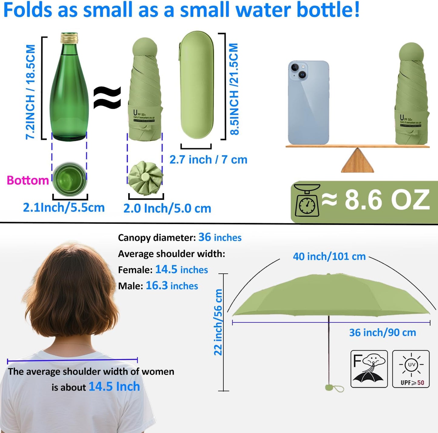 BAODINI Travel Essentials Mini Umbrella for Purse With Case Small Compact UV Sun Protection