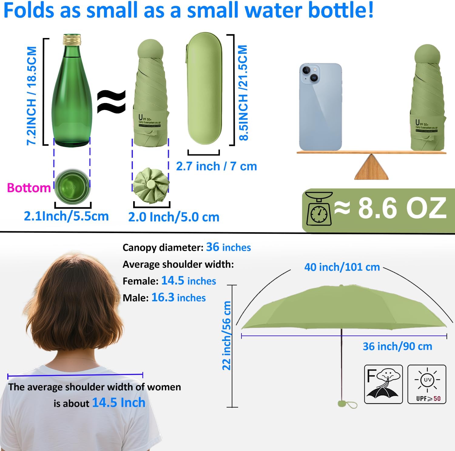 BAODINI Travel Essentials Mini Umbrella for Purse With Case Small Compact UV Sun Protection