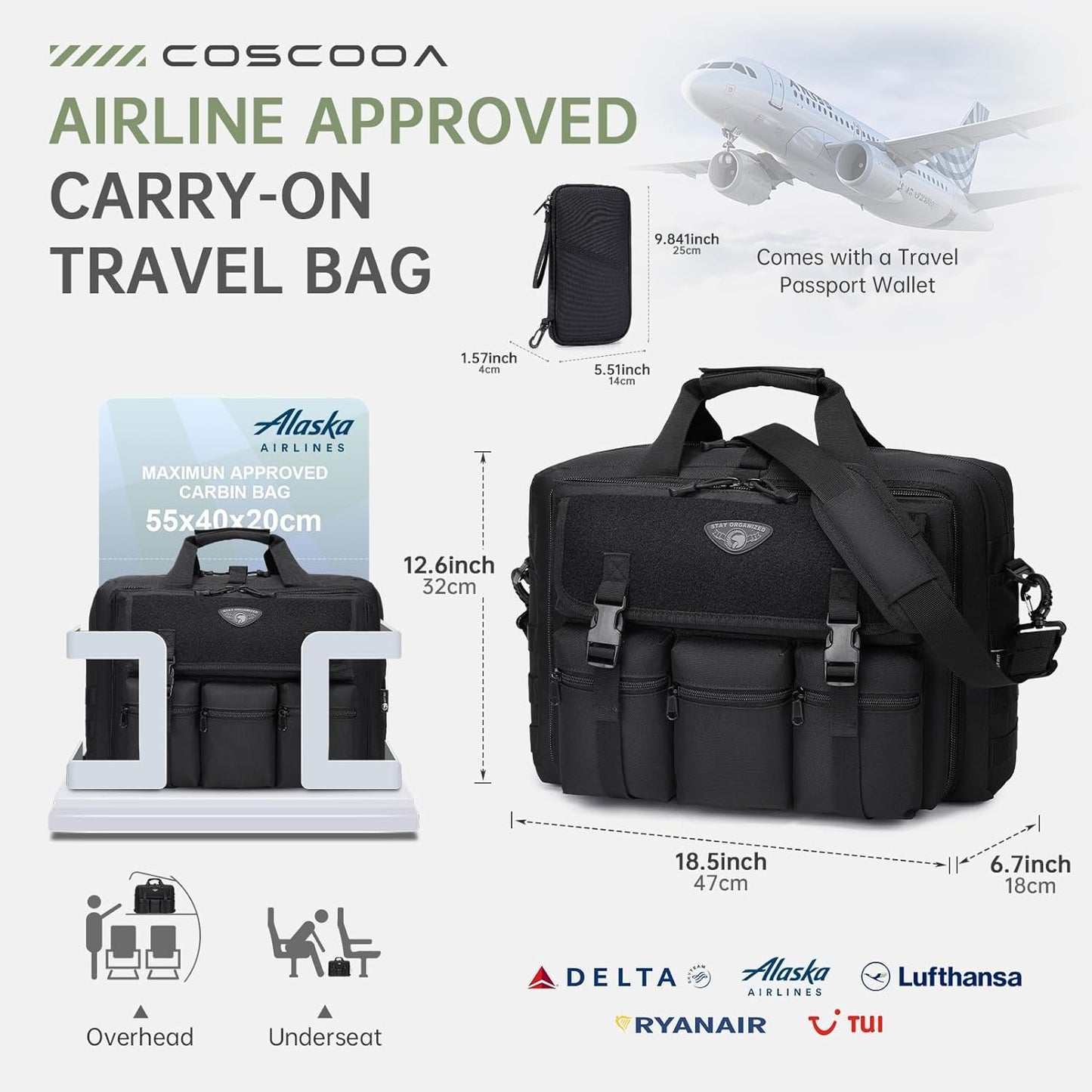 Large Tactical Laptop Bag for Men, Military 17.3 Inch Computer Bag Briefcase with Passport Wallet, Carry on Messenger Bag