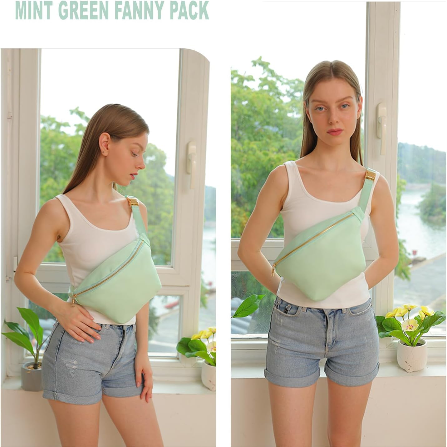 Fanny Waist Pack for Women Nylon Crossbody Bag for Men Travel Belt (Mint)