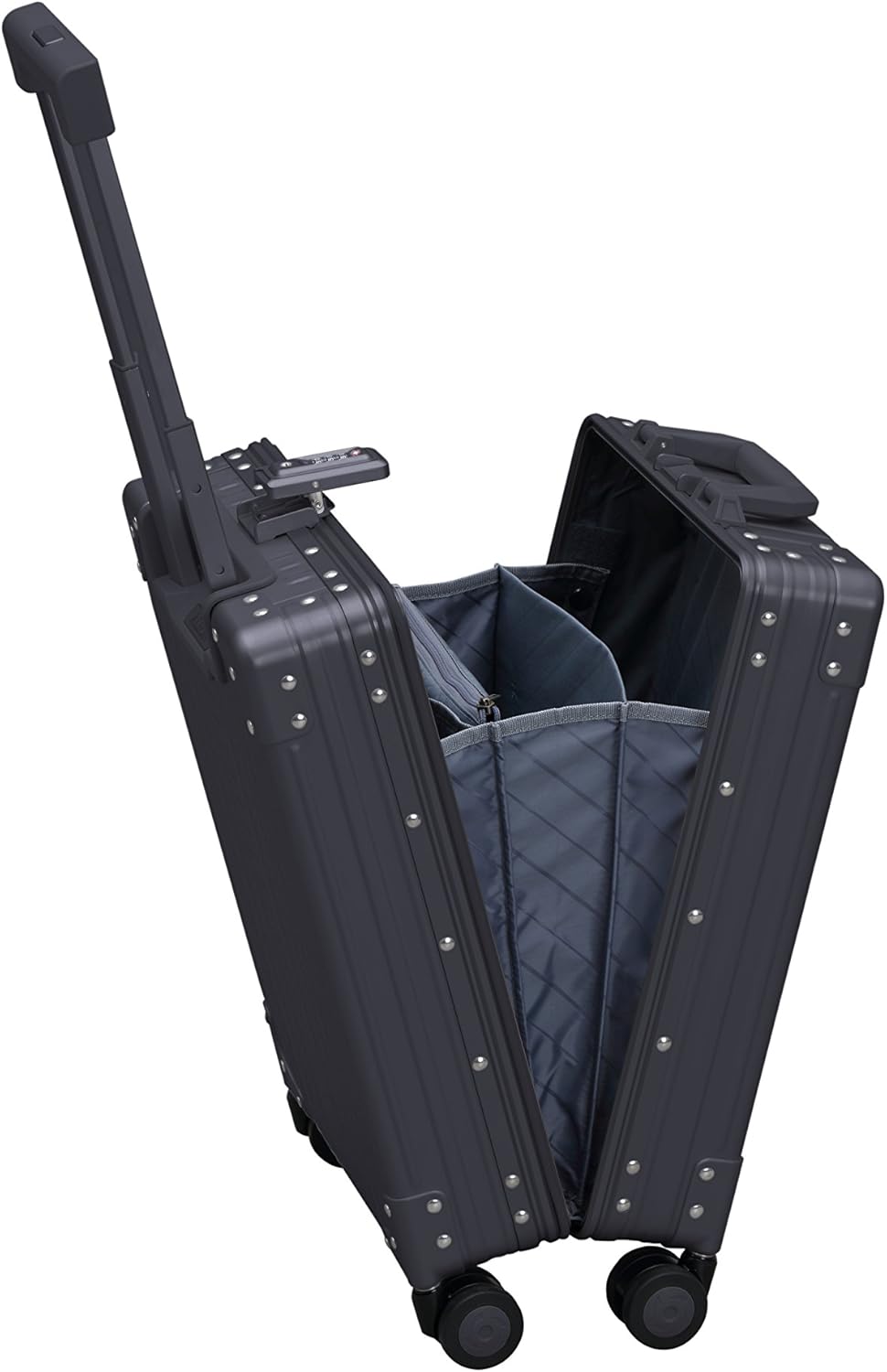 Aleon All Aluminum Lightweight 20" Business Laptop Briefcase - Vertical Open Carry-On, TSA Approved Suitcase, Four 360° spinner wheels, Compartment, Hard Side Cabin Bag for Travel & Business (Onyx)