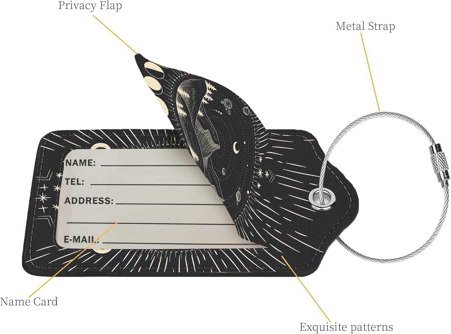 2 Pcs Luggage Tags for Suitcase, Cute Unique PU Leather Travel Bag Tag with Privacy Cover ID Label