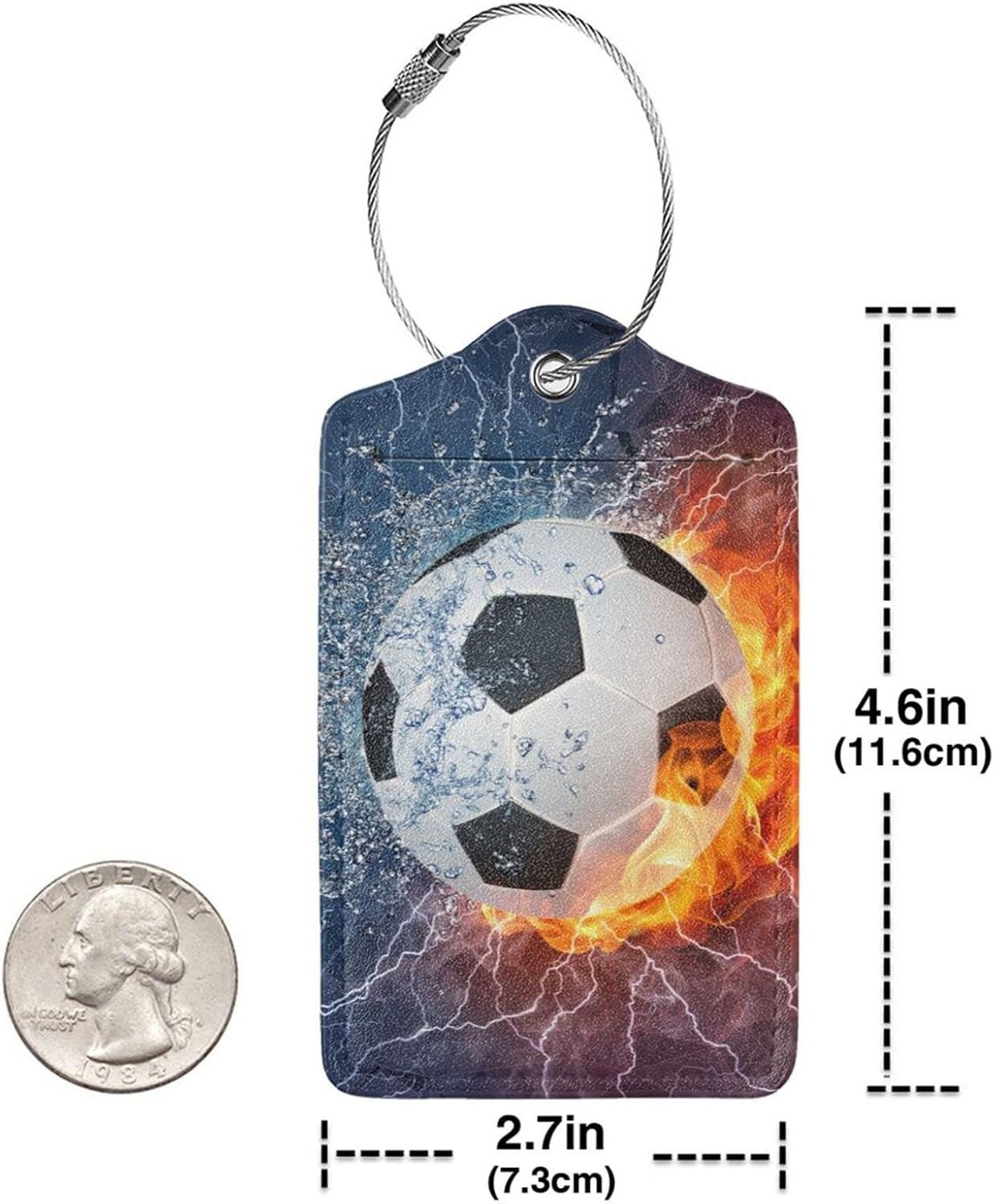 Soccer Ball Luggage Tags for Suitcases Travel, 2 Pieces Cool Sports Luggage Tags for Kids Teen Boys Girls Men Women, Leather Name ID Bag Label Luggage Identifiers for Baggage Backpack