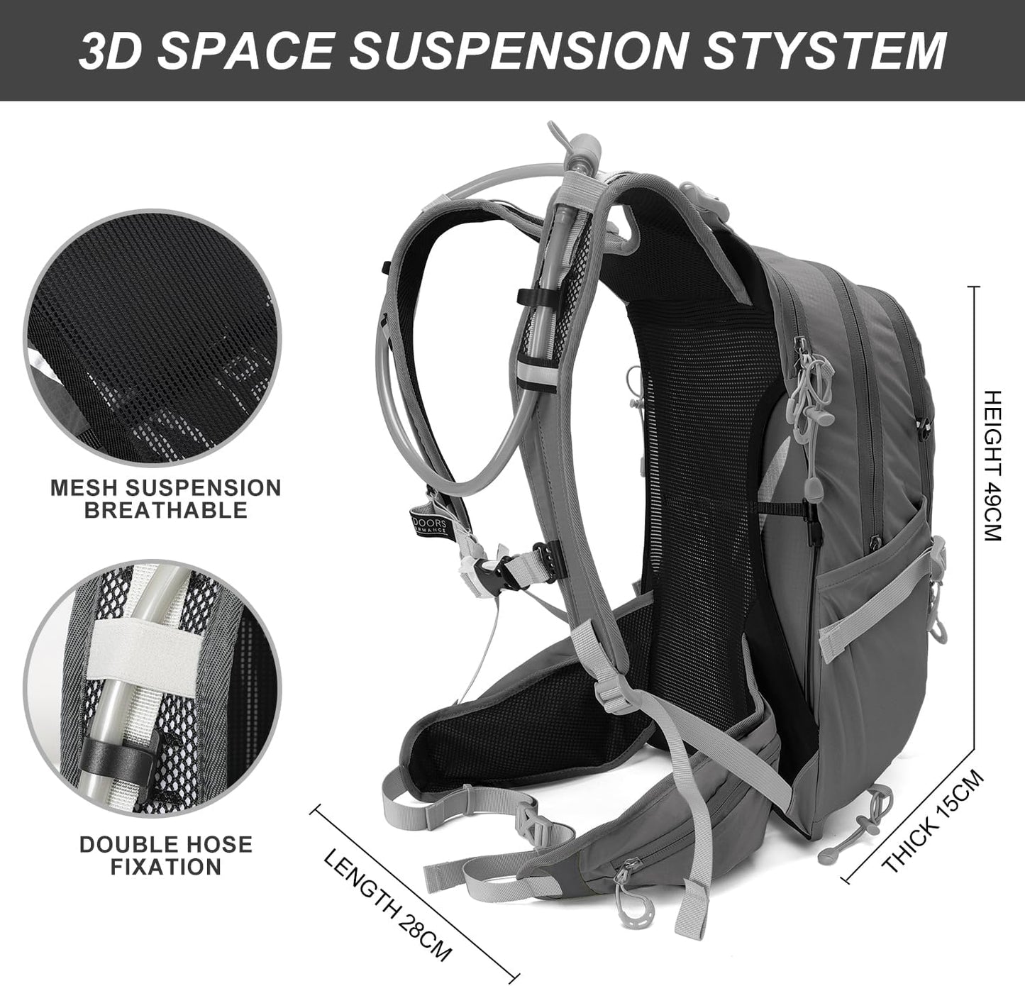 Hydration Pack,20L Hydration Backpack, Hiking Internal Frame Backpacks with 2L Hydration Water Bladder and Rain Cover, for Cycling,Camping, Hunting,Ski, Snow for Men, Women (grey)
