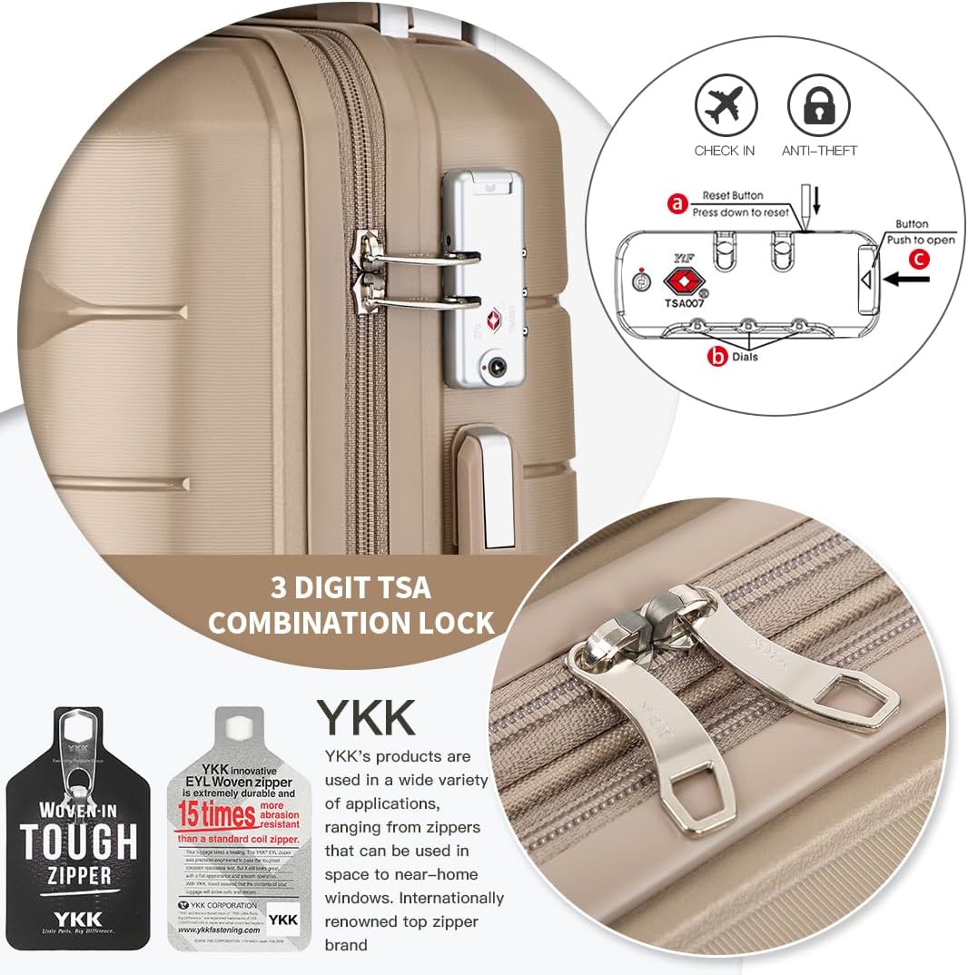 Somago Luggage Sets and Packing Cube Travel Set Lightweight Hardside Polypropylene Suitcases with Double Spinner Wheels and TSA Lock,Noble Golden