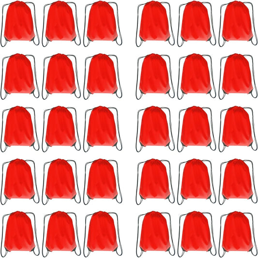 Drawstring Backpack Bulk 30 Packs Draw String Bags for Gym Sports Trip Pedestrianism Cinch Sack DIY for Women Men(Red)
