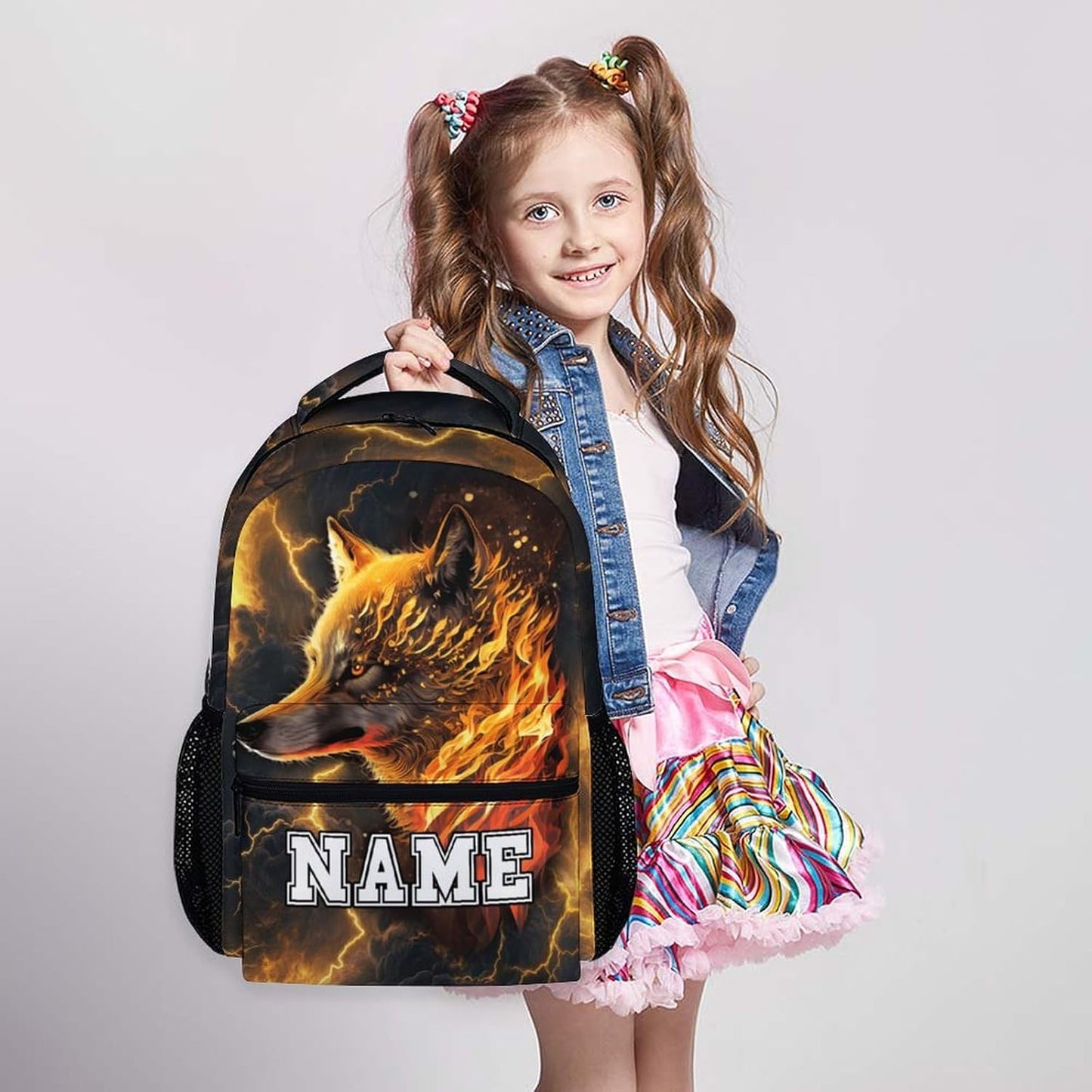 Boys School Backpack, Personalized Cool Wolf Backpacks, Gift for Kids, Casual Kids Bookbag for Preschool Elementary Kindergarten Vacation Travel Picnic