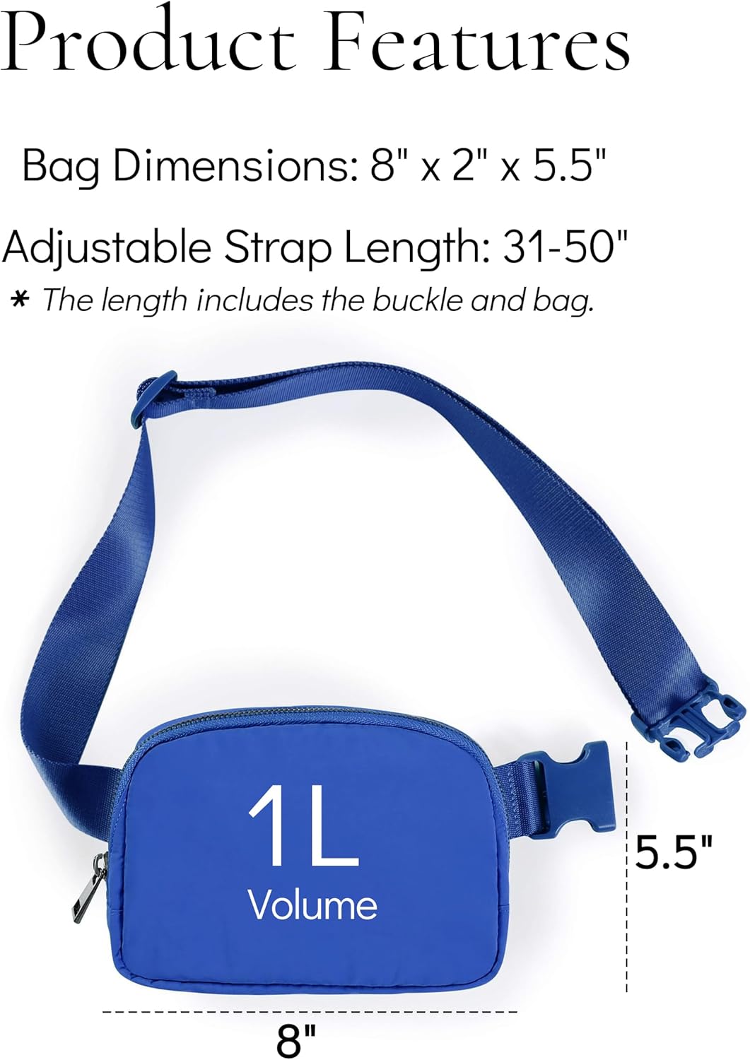 Fanny Pack Cross Body Bag Small Crossbody Bags for Women Men Trendy Nylon Waterproof Mini Purse Travel Running Belt Lulu Dupes Bum Hip Chest Waist Pack Side Bag Must Have Blue