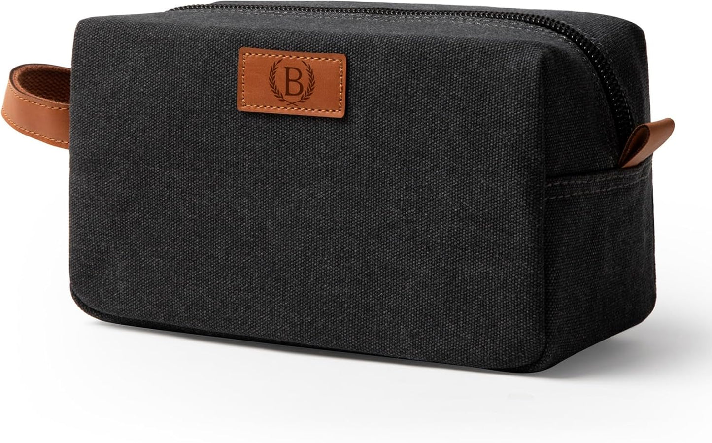 Janhavi Waterproof Personalized Toiletry Bag for Men, Beach Vacation Travel Essentials,Toiletry Bag with Hook, Laser Engraved Initials & Wheat Ear,Gifts For Him (Dark Grey B)
