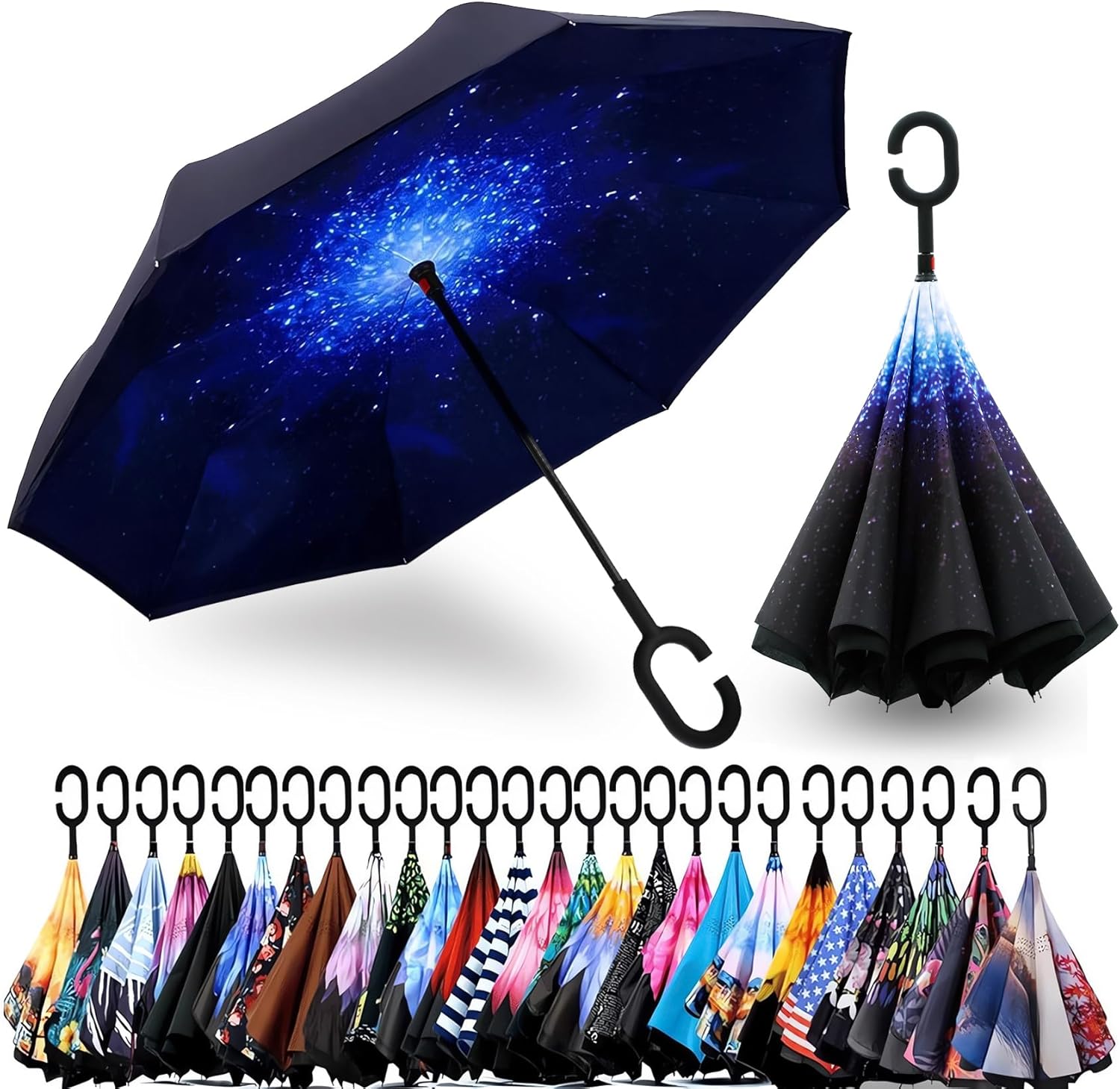 SIEPASA 49/56 Inch Inverted Reverse Upside Down Umbrella, Extra Large Double Canopy Vented