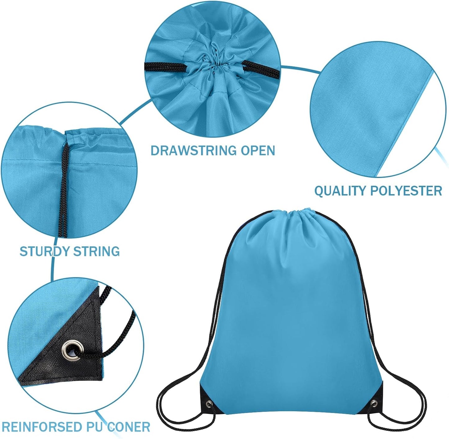 50Pcs Drawstring Backpack Bulk Cinch Bag, Drawstring Bags Polyester for Gym Sports Beach Party Trip (Sky Blue)