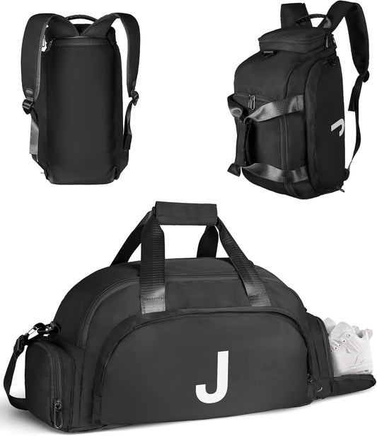 Stylish Gifts for Girls Boys Teens 12-18, Initial Gym Bags with Shoe Compartment, Dance Bag for Girls, Monogram Kid Overnight Bags, Travel Duffel-Perfect for Soccer Sport (Letter J)