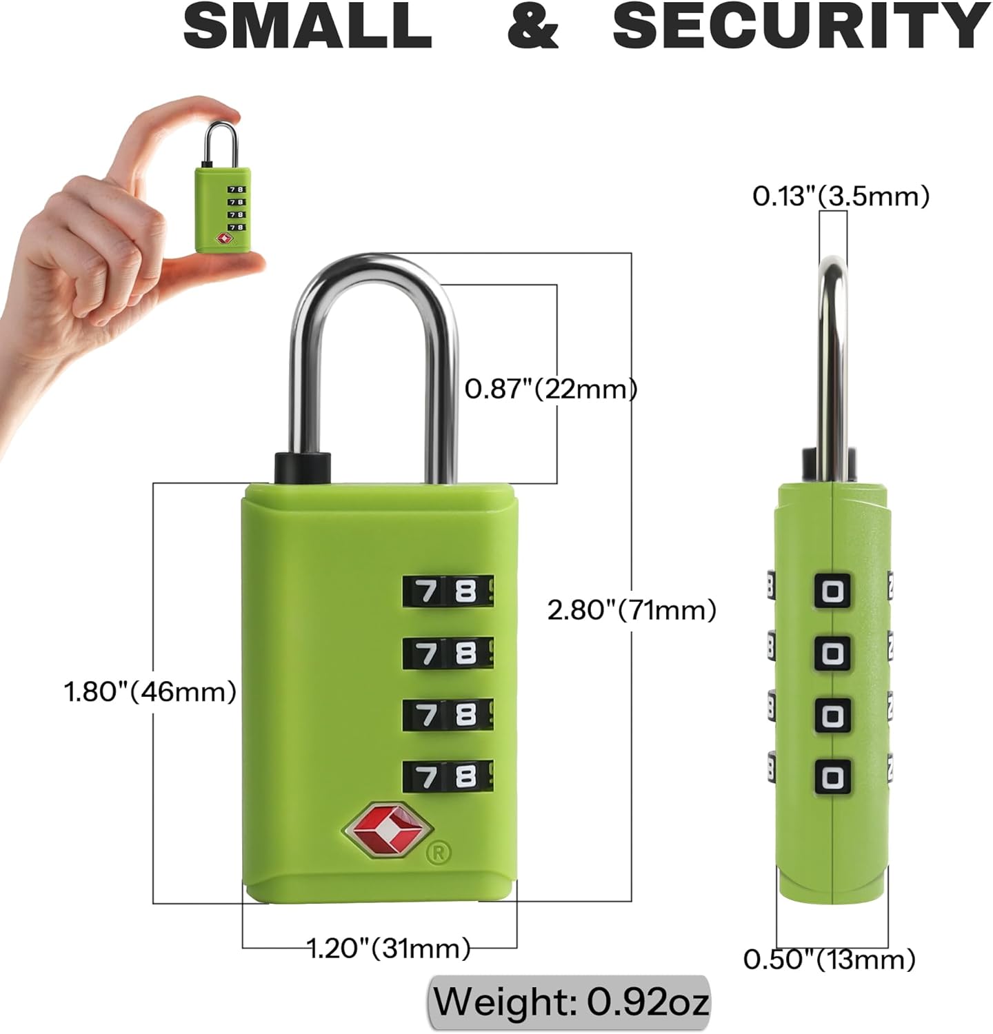 TSA Locks for Luggage, Small Combo Lock for Suitcase, 4 Digit Combination Lock for Outdoor, Gym Locker, Cabinet, Gun Case, Travel Safe Padlock with Code for Backpack, Bag Zipper (Green)