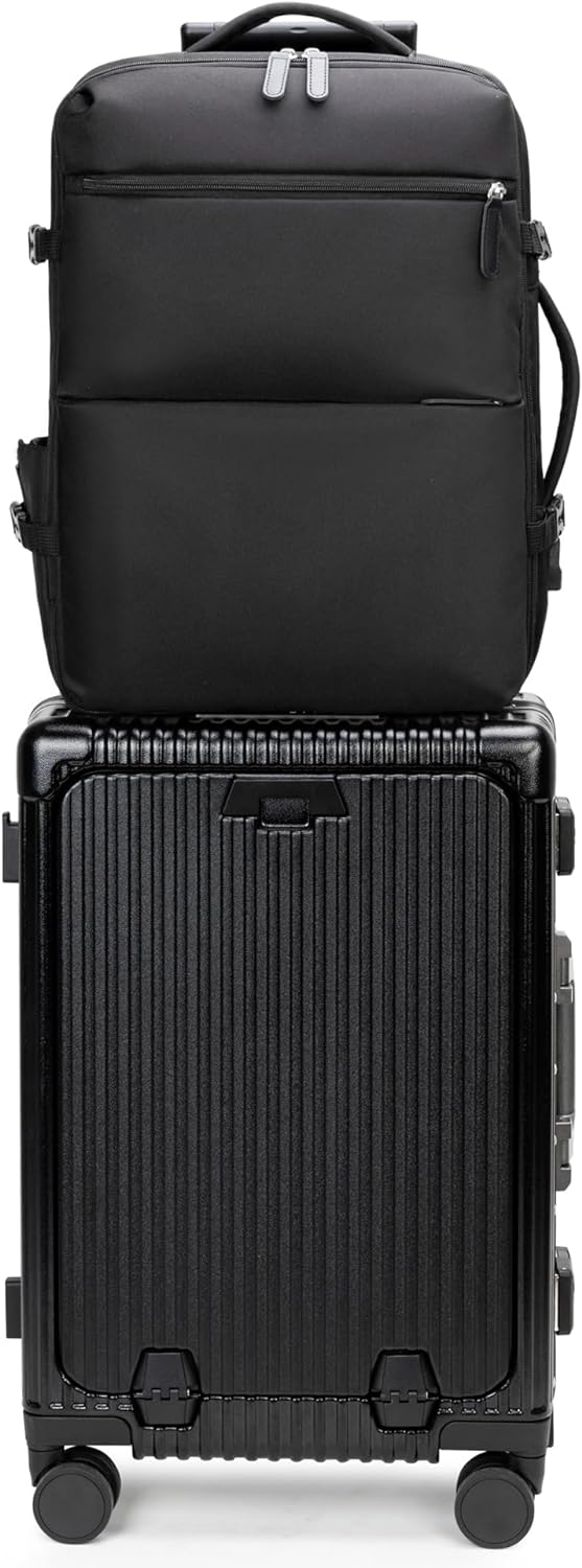 feilario 2 Piece Set 24in Aluminium Frame PC Hard Shell Spinner Wheels Luggage, Built-In TSA lock Carry on Suitcase, with Cup Holder, USB Port, Phone Holder