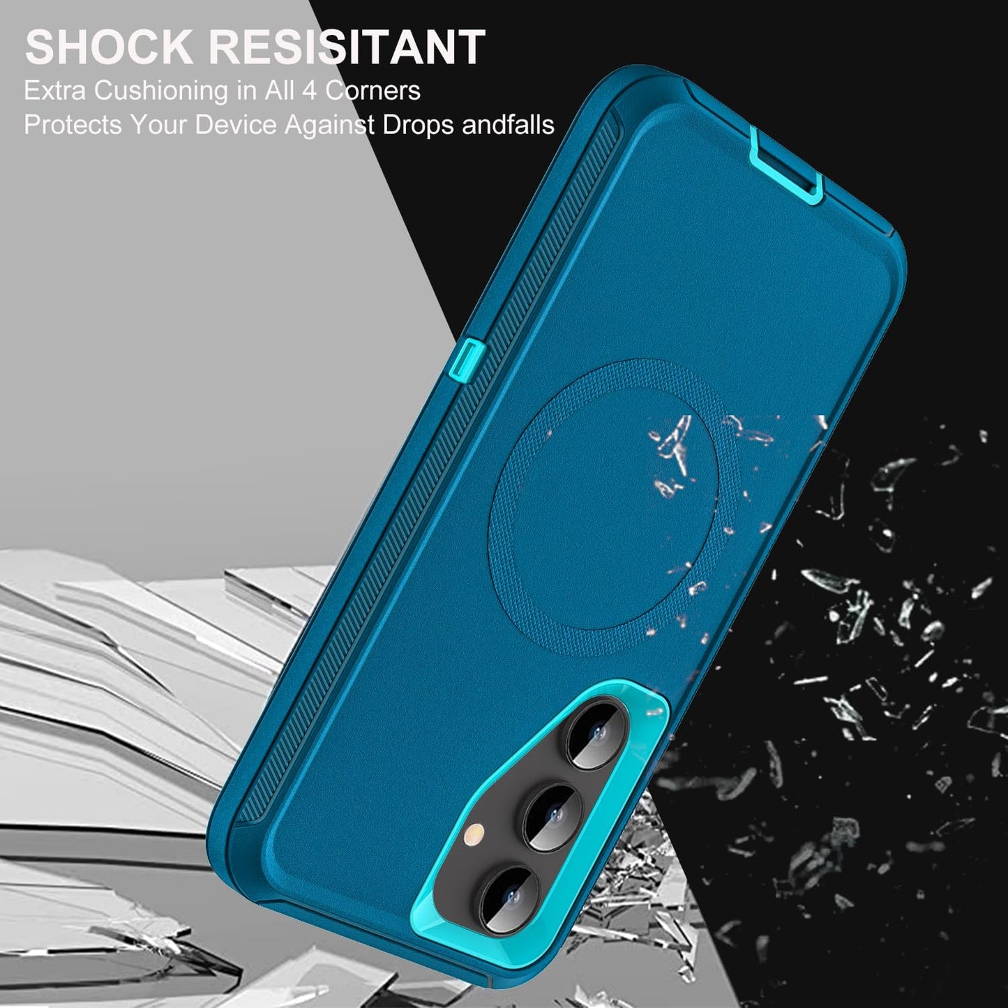 for Samsung Galaxy S25 Plus Case, Compatible with Magsafe, Military Grade 3 in 1 Heavy Duty Case with 2Pcs Tempered Glass Screen Protector & Camera Lens Protector (New-Blue/Turquoise)