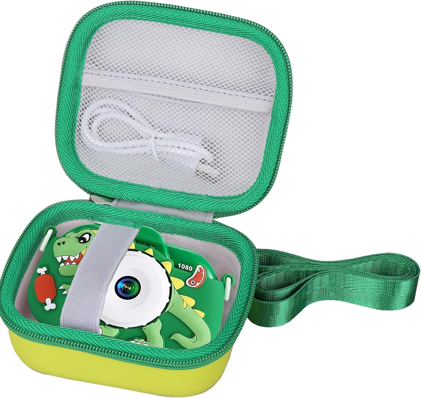 Kids Camera Case Compatible with YEEHAO/Goopow/Hangrui/Masterbee/OUTUVAS/GKTZ Digital Video Camera Toys Camcorder Storage Holder Carrying - Green Dinosaur(Case Only) (Green dinosaur)