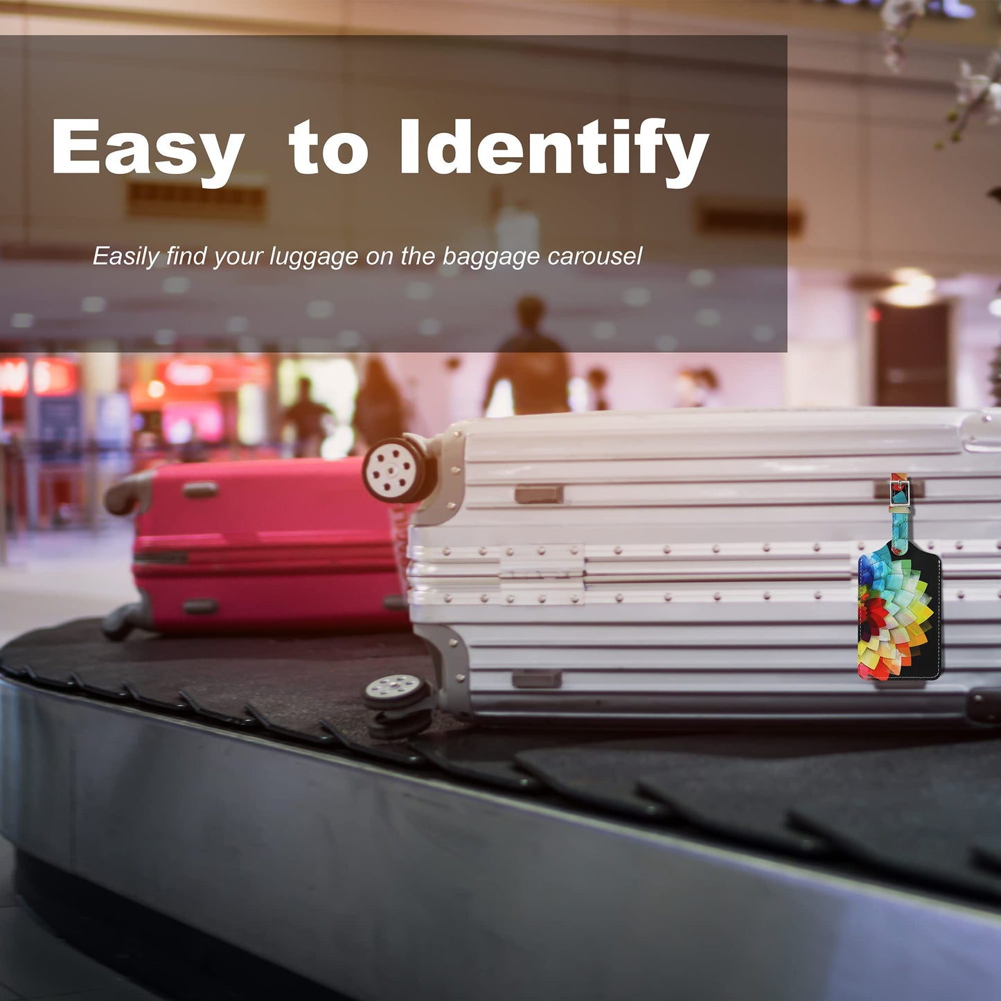 4 Pack Luggage Tag for Suitcases TSA Approved, Leather Suitcase Tags Identifiers, Cute Bag Name