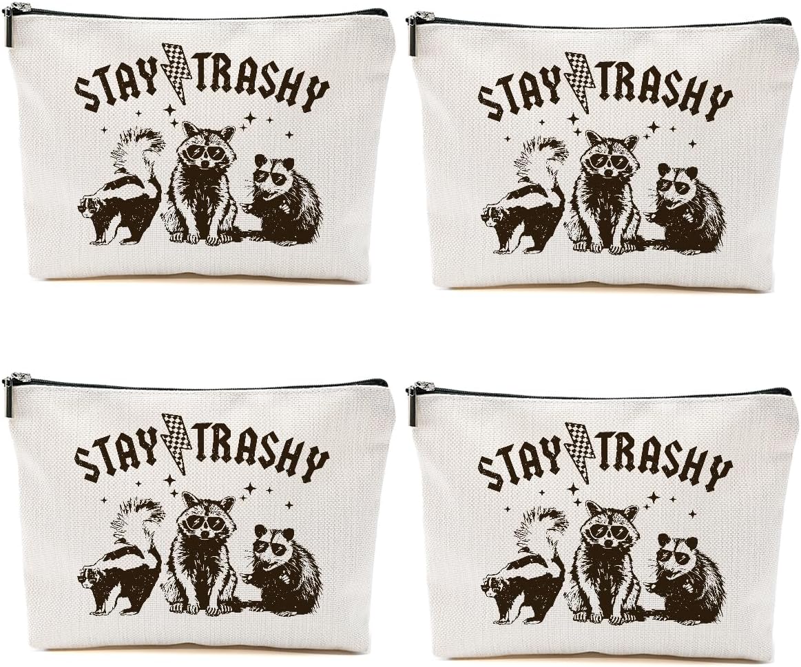 4PCS Raccoon Makeup Bag Funny Sarcastic Humor Cosmetic Bag Animal Raccoon Gifts for Women Friends Coworkers Mom Sisters Bestie Christmas Birthday Gifts Travel Toiletry Bags