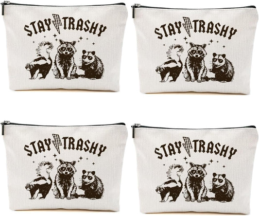 4PCS Raccoon Makeup Bag Funny Sarcastic Humor Cosmetic Bag Animal Raccoon Gifts for Women Friends Coworkers Mom Sisters Bestie Christmas Birthday Gifts Travel Toiletry Bags