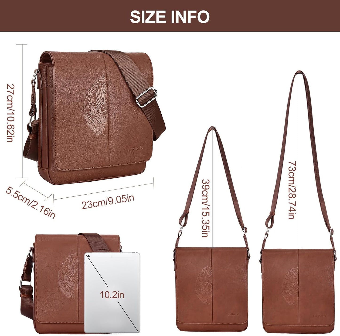 Leathario Men's Crossbody Bag, Vegan Leather, Shoulder Purse Side Sling Satchel, Small Messenger for Travel Work Daily