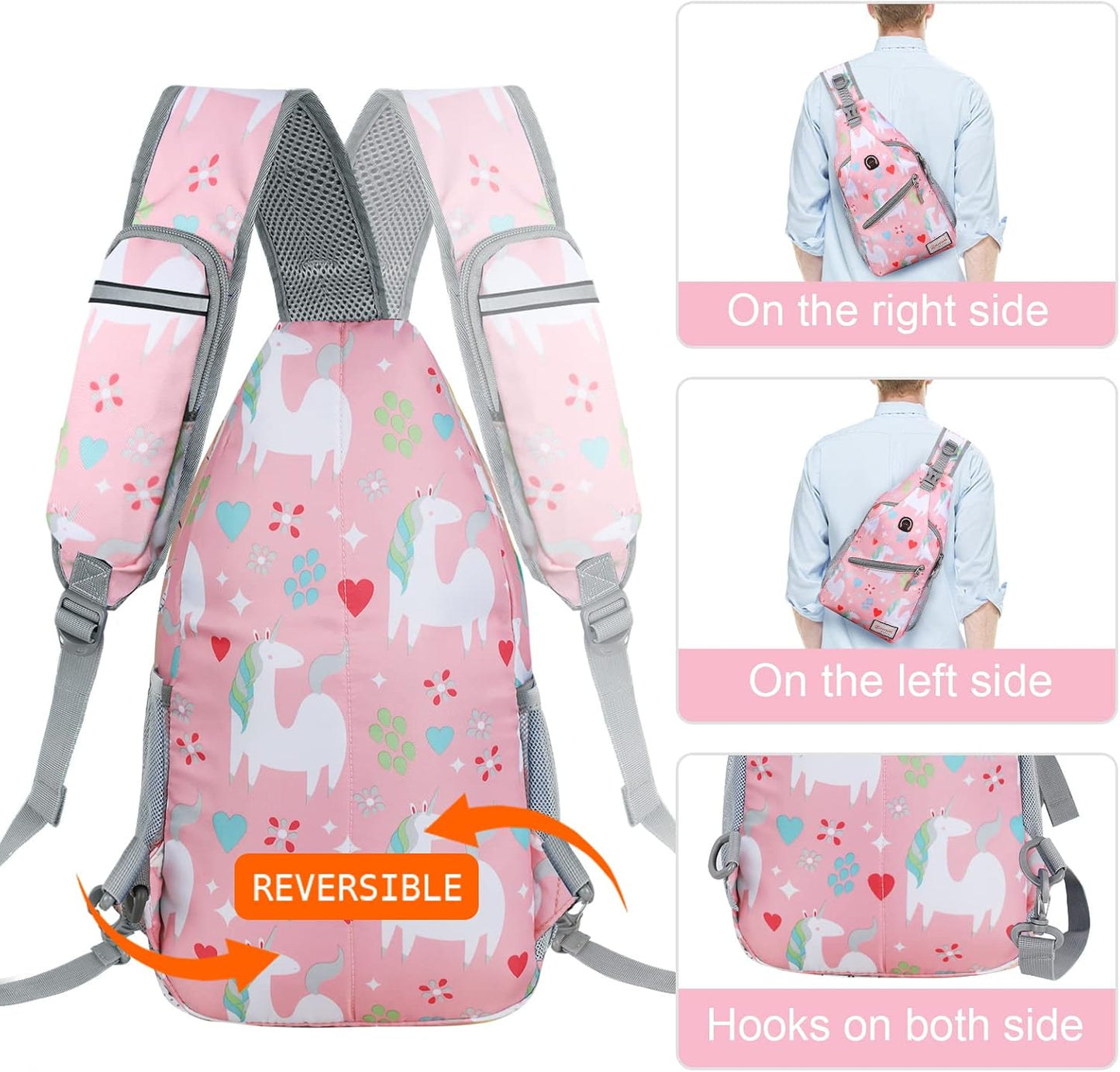 ZOMAKE Sling Bag,Small Crossbody Sling Backpack,Water Resistant Shoulder Daypack for Travel,Anti Thief Chest Bag for Hiking(Unicorn Pink)