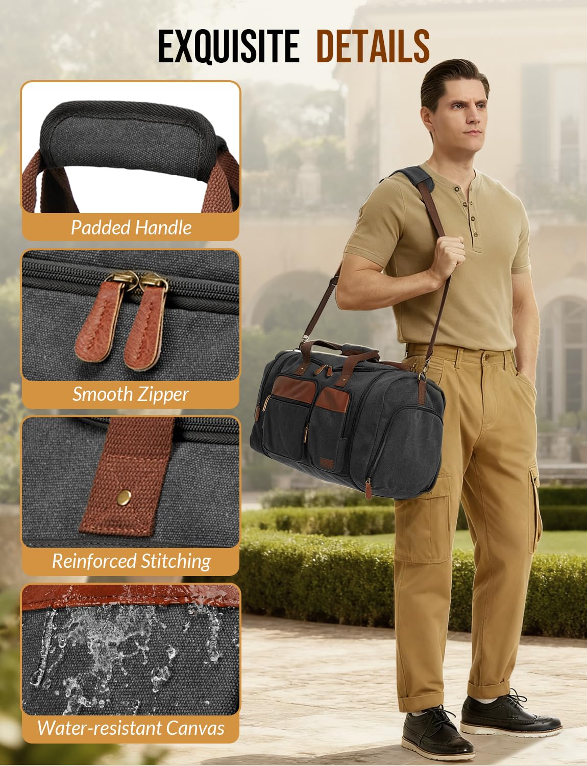 Celvetch Canvas Duffle Bag for Travel 50L Expandable, Dark Grey