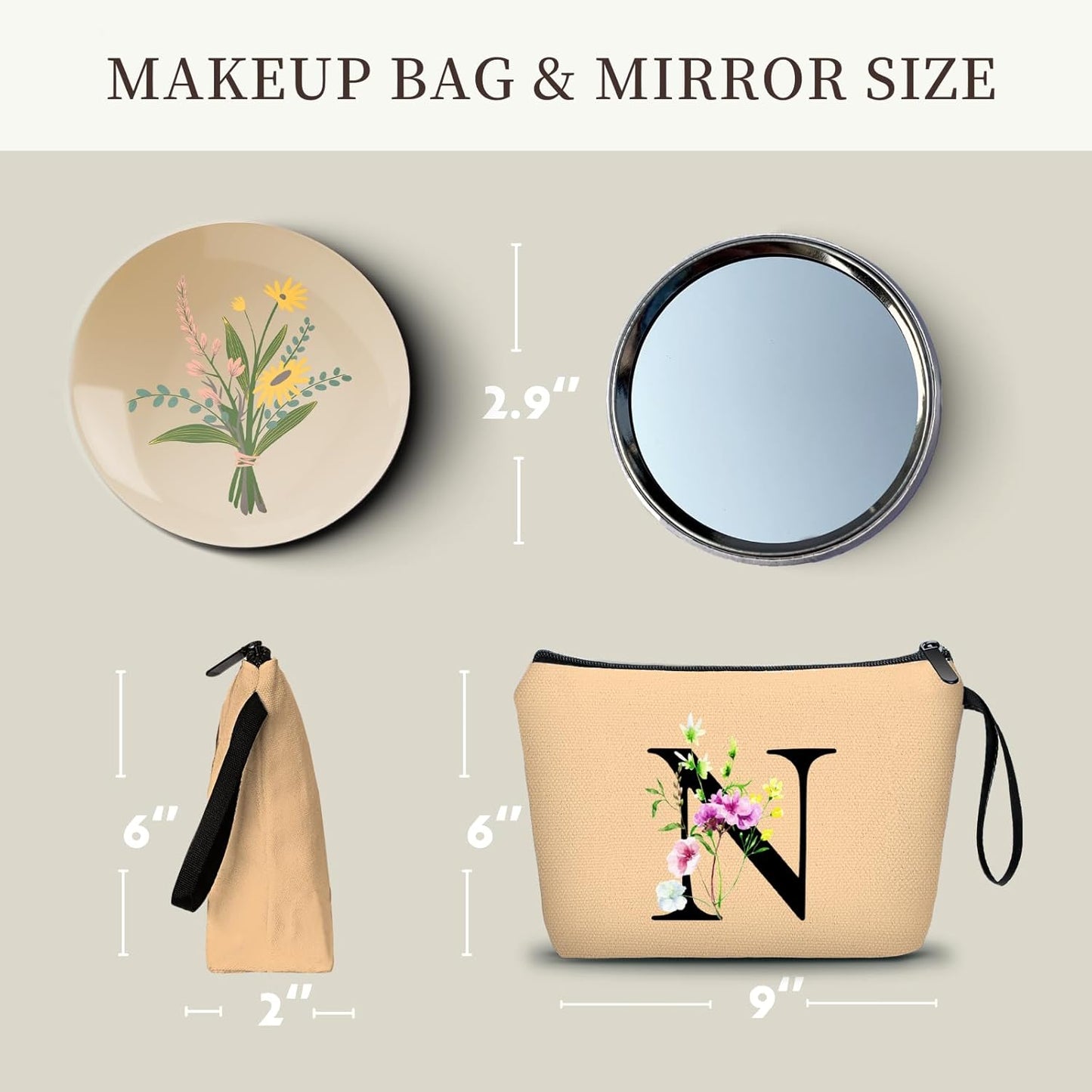Appreciation Initial Monogram Gifts for Sisters from Sister Employees Team Bride Womens Unique Mom Personalized Makeup Cosmetic Bag with Mirror Mothers Day Christmas Graduation N
