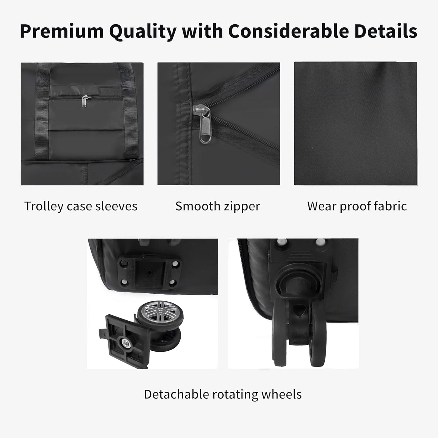 Finnhomy 50L Expandable Rolling Duffel Bag with Wheels Foldable Duffel Bag for Travel Carry on Bag with Wheels Luggage Travel bag Detachable Wheel Duffel Bag for Shopping Travel Outdoor, Black