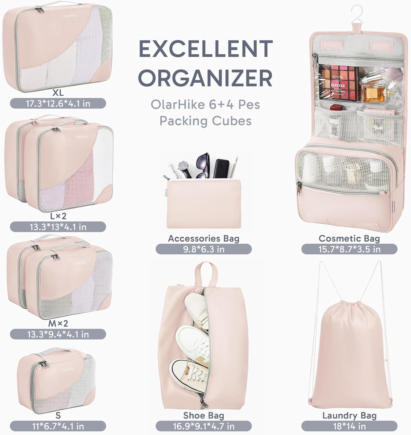 ALL INCLUDED 10 Set Durable Packing Cubes for Travel,Gifts for Women Mom, UPGRADED Anti-Tear Stitching, NEW Improved Luggage Packing Organizers for Suitcases Accessories (Beige)