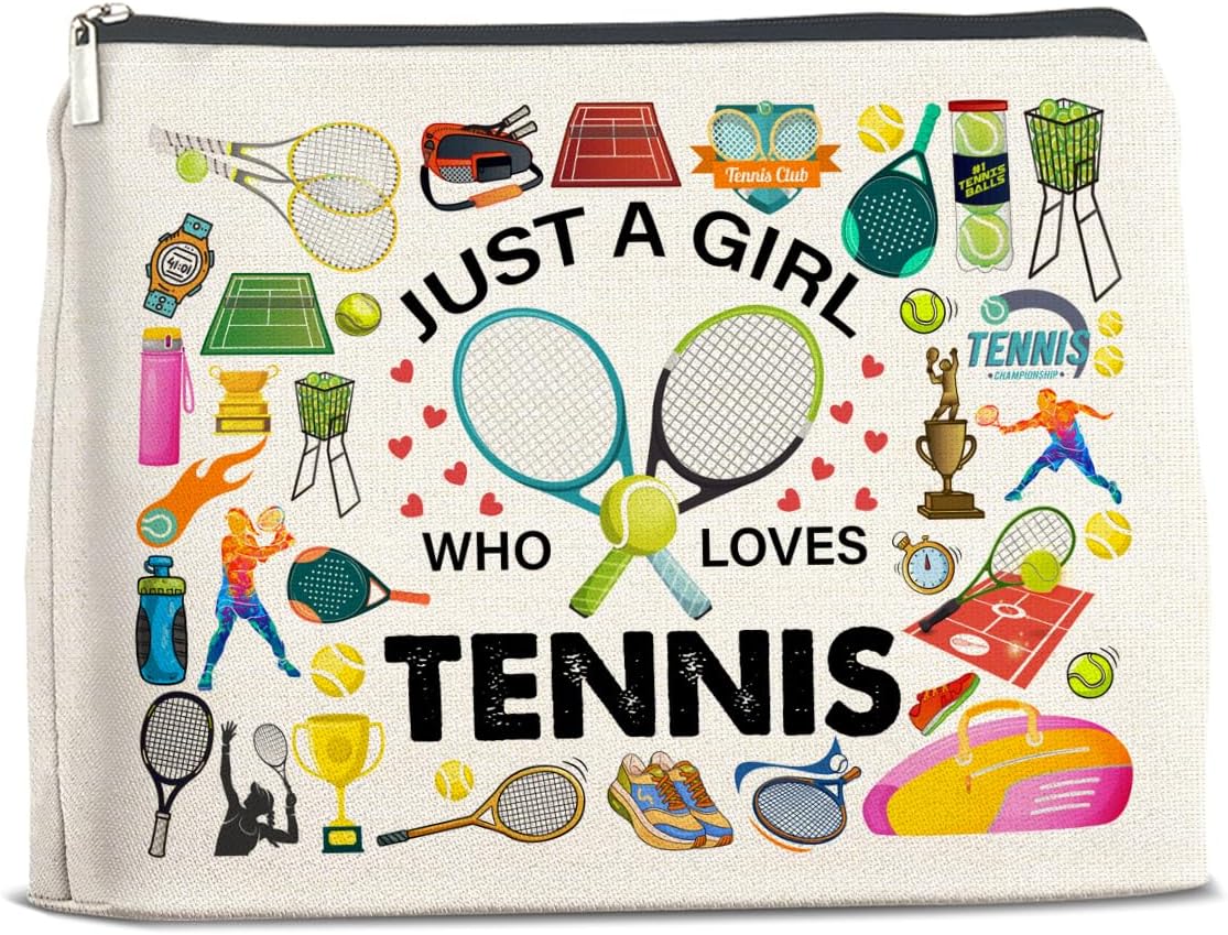 Tennis Gifts Makeup Bag Tennis Lover Gifts for Girls Women Tennis Lover Cosmetic Bag Tennis Team Gifts Just a Girl Who Loves Tennis Zipper Makeup Pouch