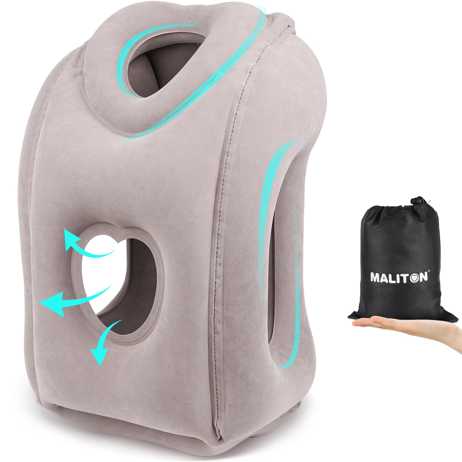 Maliton Inflatable Travel Pillow for Airplane Comfortable Sleeping, (Grey)