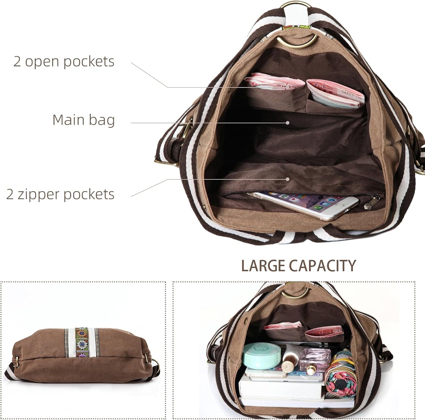 Goodhan Women Canvas Backpack Daypack Casual Shoulder Bag, Vintage Heavy-duty Anti-theft Travel Backpack