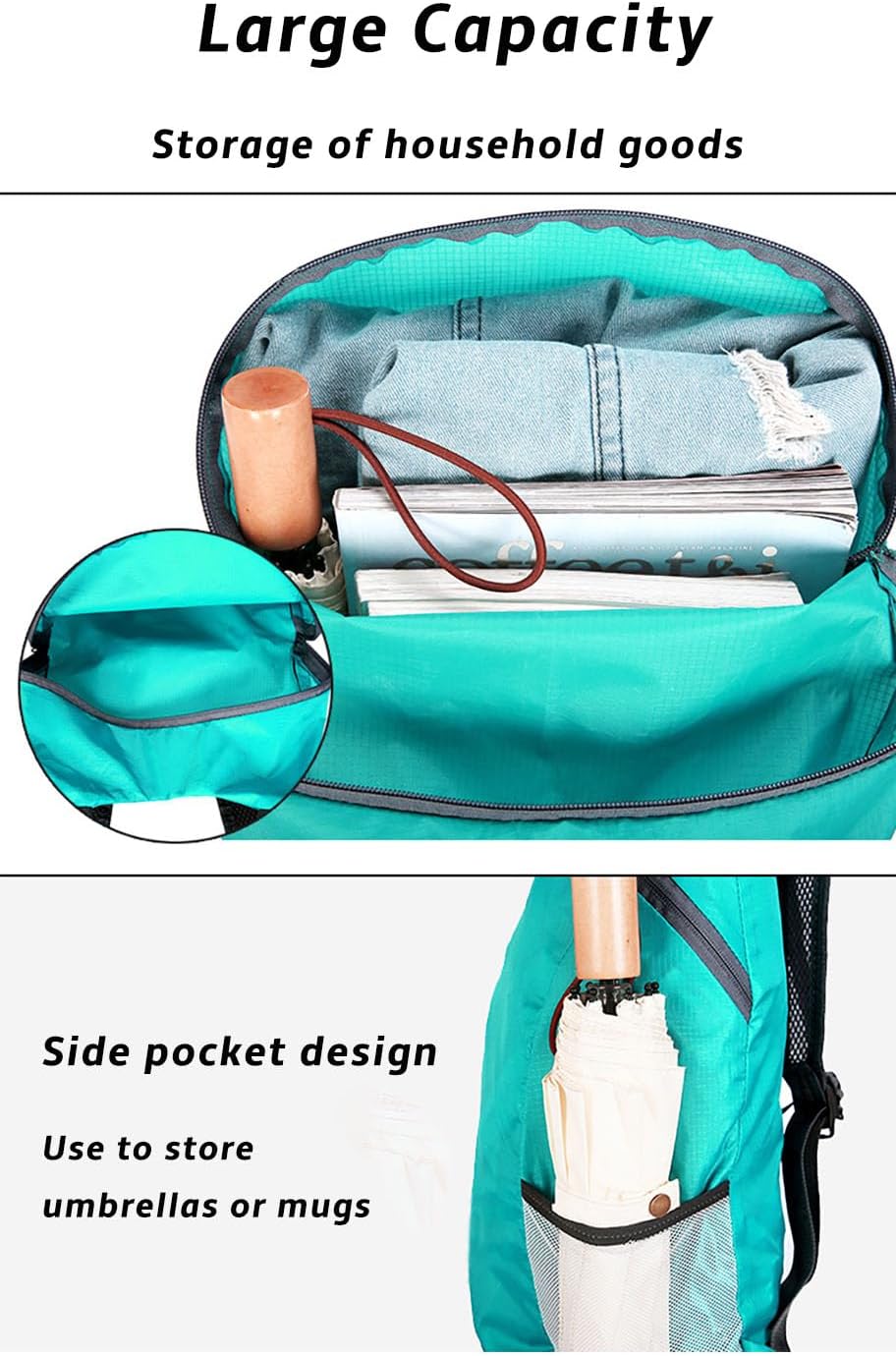 Lightweight Foldable Waterproof Backpack For Men Women Outdoor Sports Travel Leisure Bag Hiking Small Daypack 20L (DarkBlue-Orange)