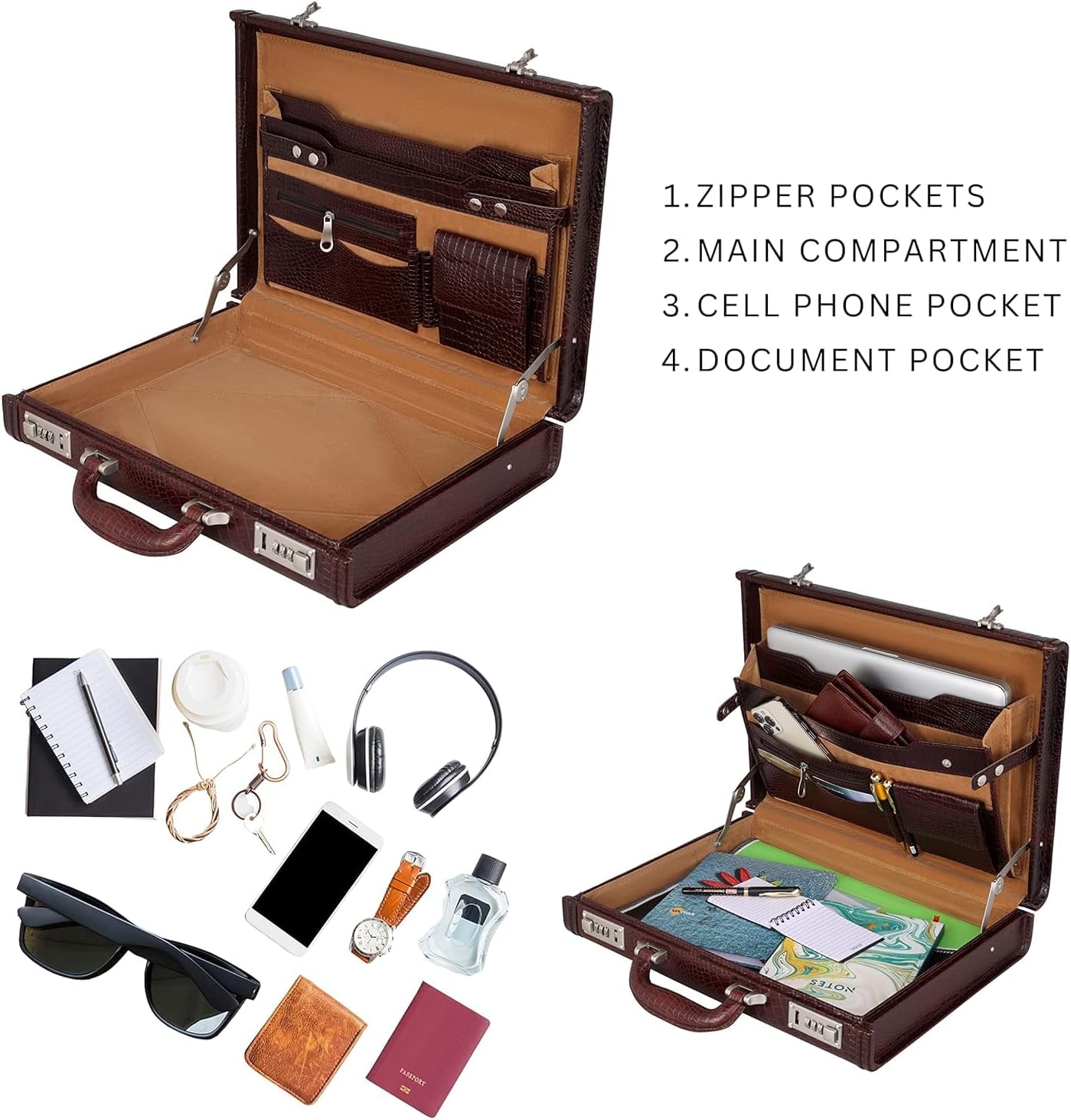 Full Grain Leather Briefcase Attache Case For Unisex Size L17xW3xH12 Inches Briefcase Bag