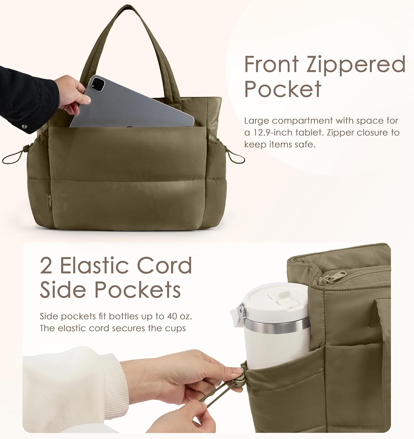 Tote Bag for Women Puffy Work Bags for Women with Zipper Lightweight Quilted Puffer Tote Bag for Travel, Teacher, Nurse