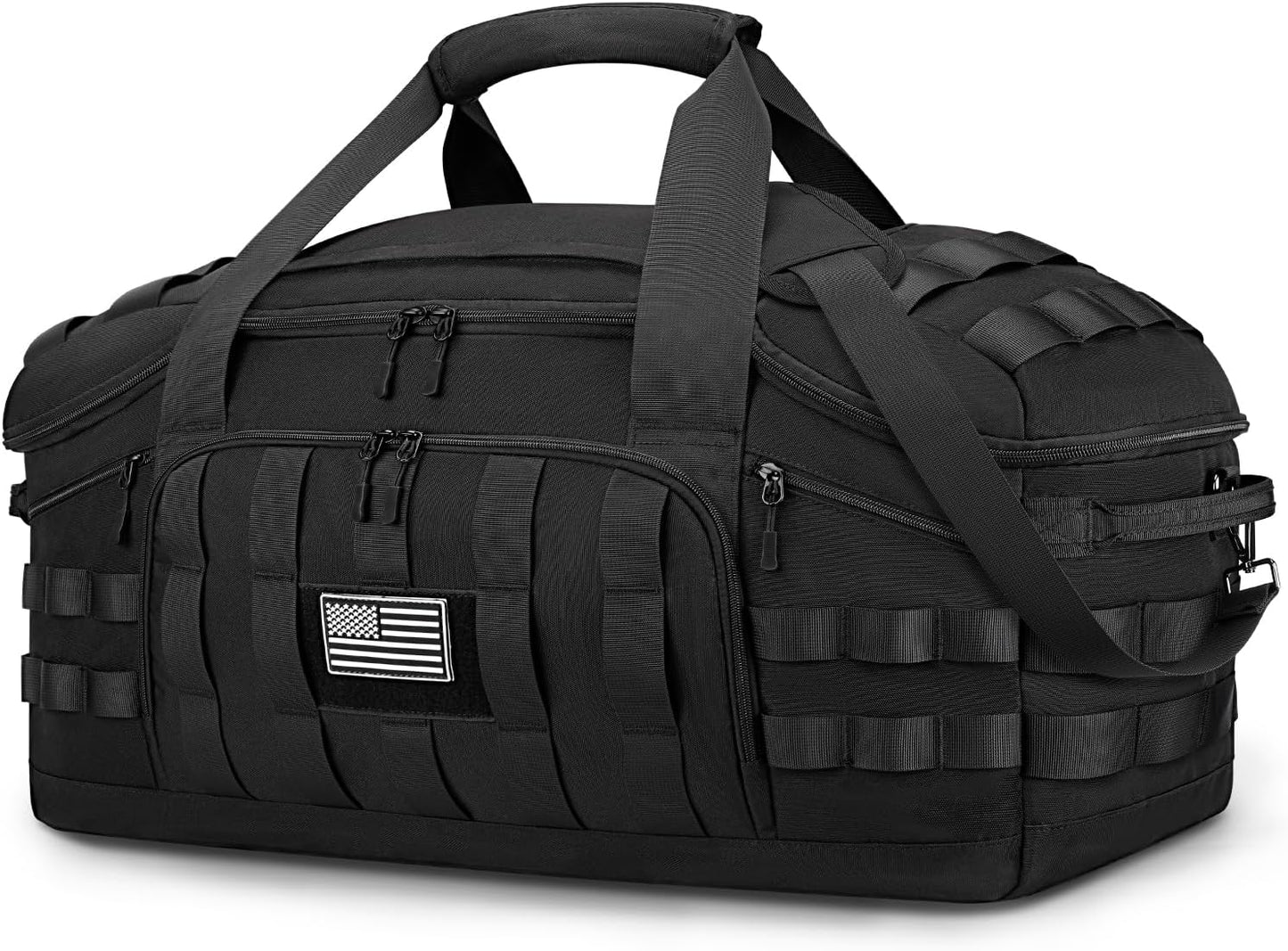 ETRONIK 75L Tactical Gym Bags for Men, Large Duffle Bag with Removable Dividers & Shoe Compartment, Waterproof Duffel Bag with Wet Pocket for Traveling, Heavy Duty Military Bag for Travel Sports Black