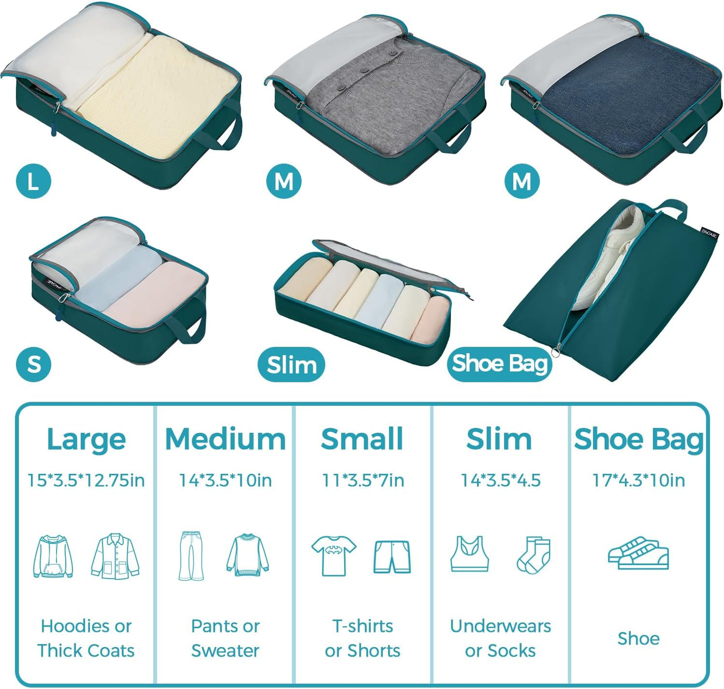 BAGAIL 6 Set Ultralight Compression Packing Cubes Packing Organizer for Travel Accessories Luggage