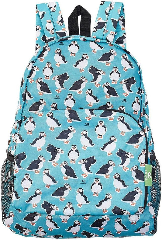ECO CHIC Hiking Lightweight Packable Backpack - Foldable Daypack for Travel & Hiking & Outdoor Adventures - Waterproof Backpack from Recycled Materials (Puffins Teal)