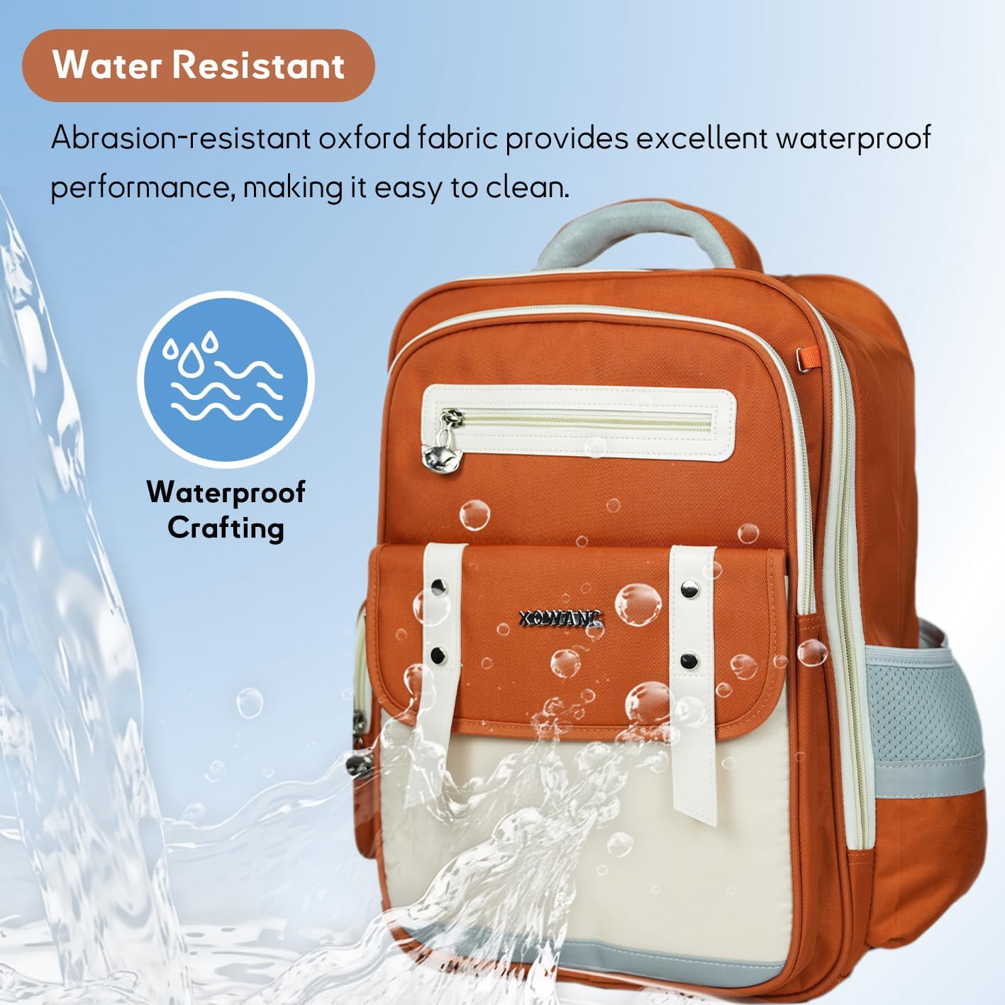 Kids Backpack for Kids, Lightweight Waterproof Orange White Backpack for School, Kindergarten Elementary School Students Boys & Girls Backpack with Safety Whistle and Includes a Detachable Waist Belt