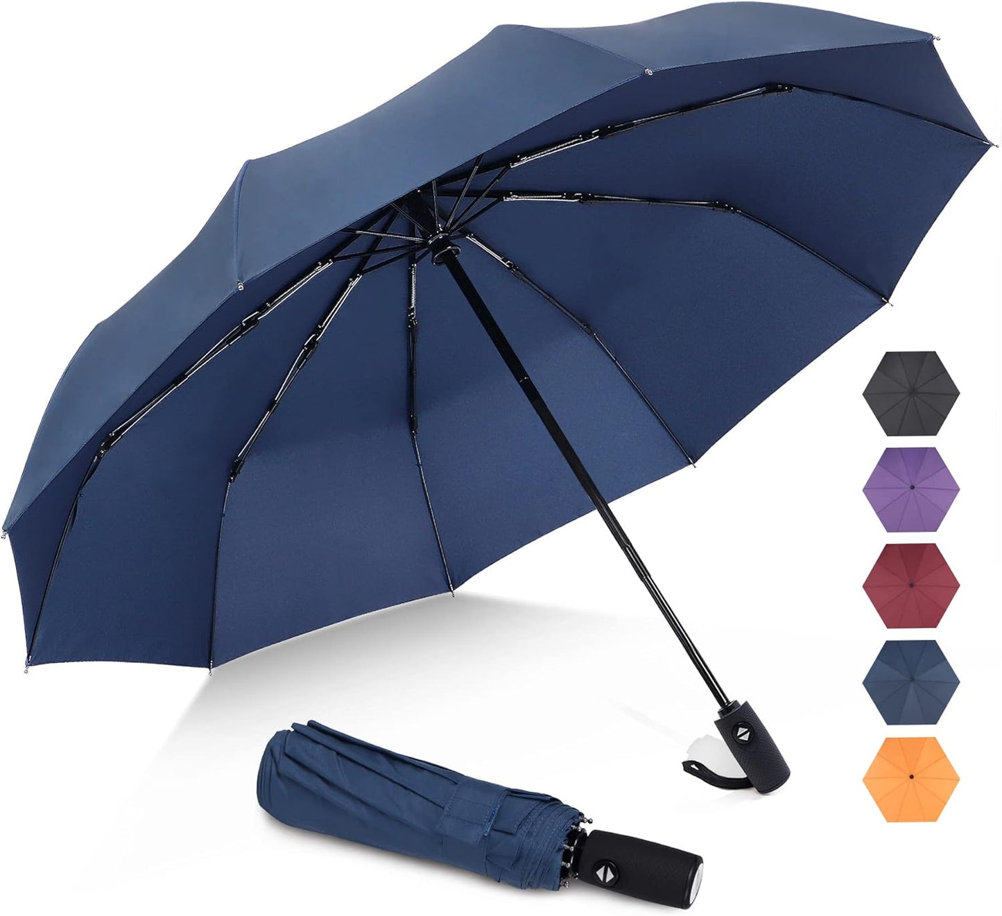 ZOMAKE Travel Umbrella Compact - 10 Ribs Portable Collapsible Umbrellas for Rain Windproof