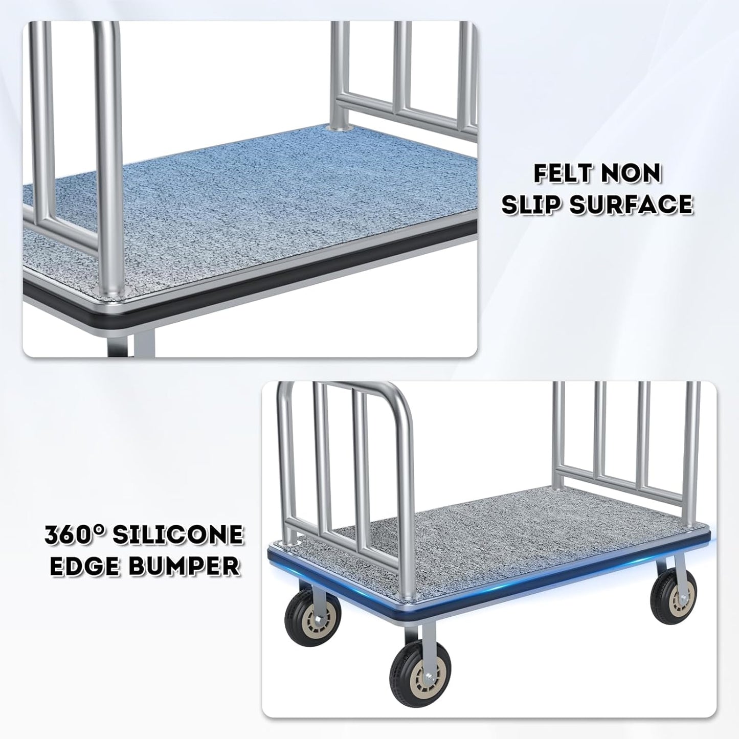 Heavy Duty Luggage Cart - 8" Wheels, Commercial Hotel Luggage Trolley, 900lbs Capacity Bellman Cart with Platform for Hotels & Airports