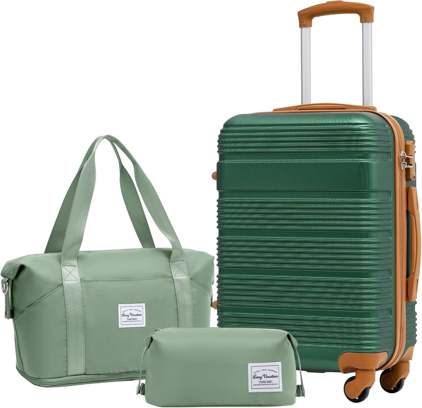 LONG VACATION 3 Piece Carry On Luggage 20 Inch Suitcase with Spinner Wheels, ABS+PC Hardshell