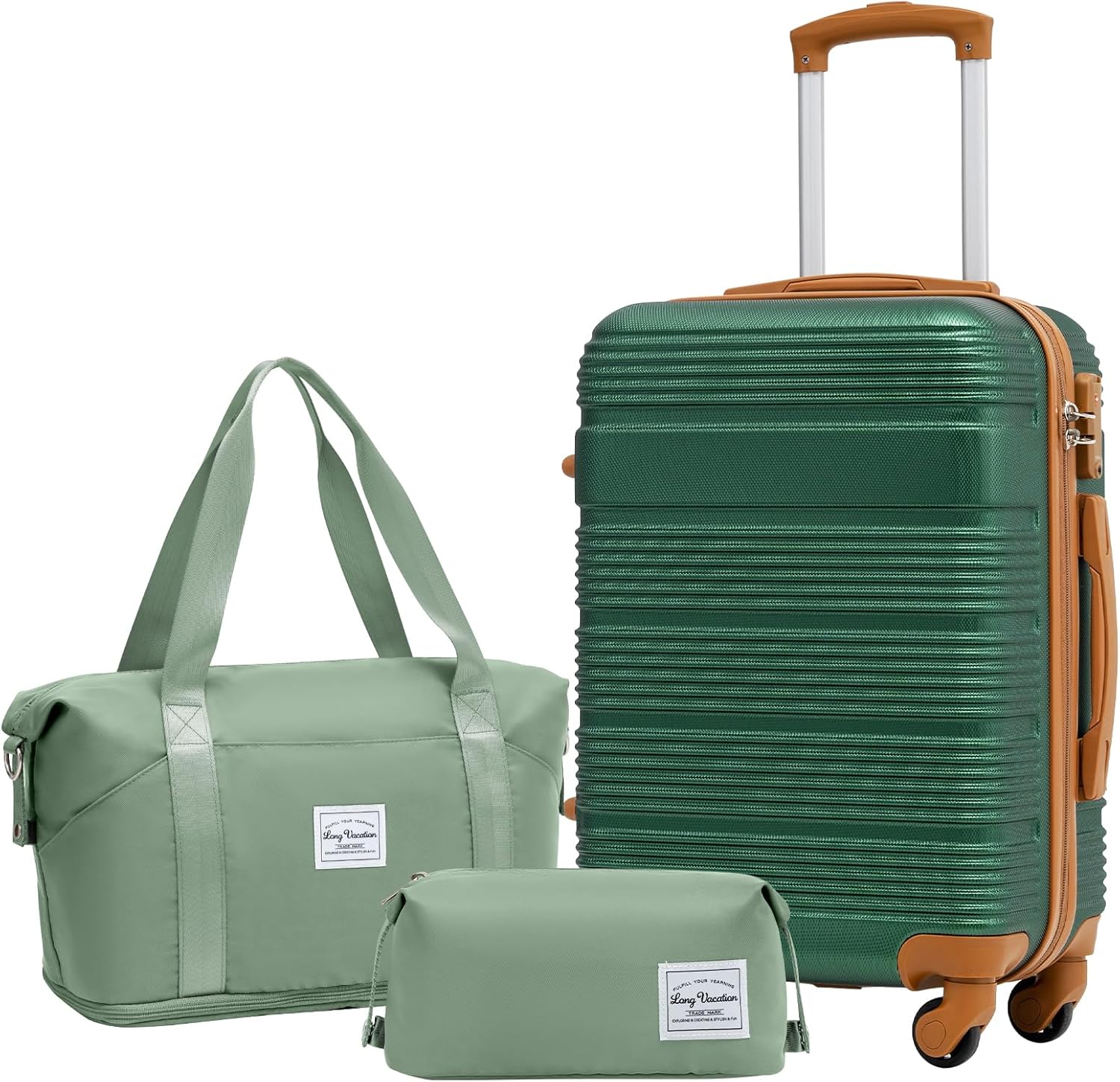 LONG VACATION 3 Piece Carry On Luggage 20 Inch Suitcase with Spinner Wheels, ABS+PC Hardshell
