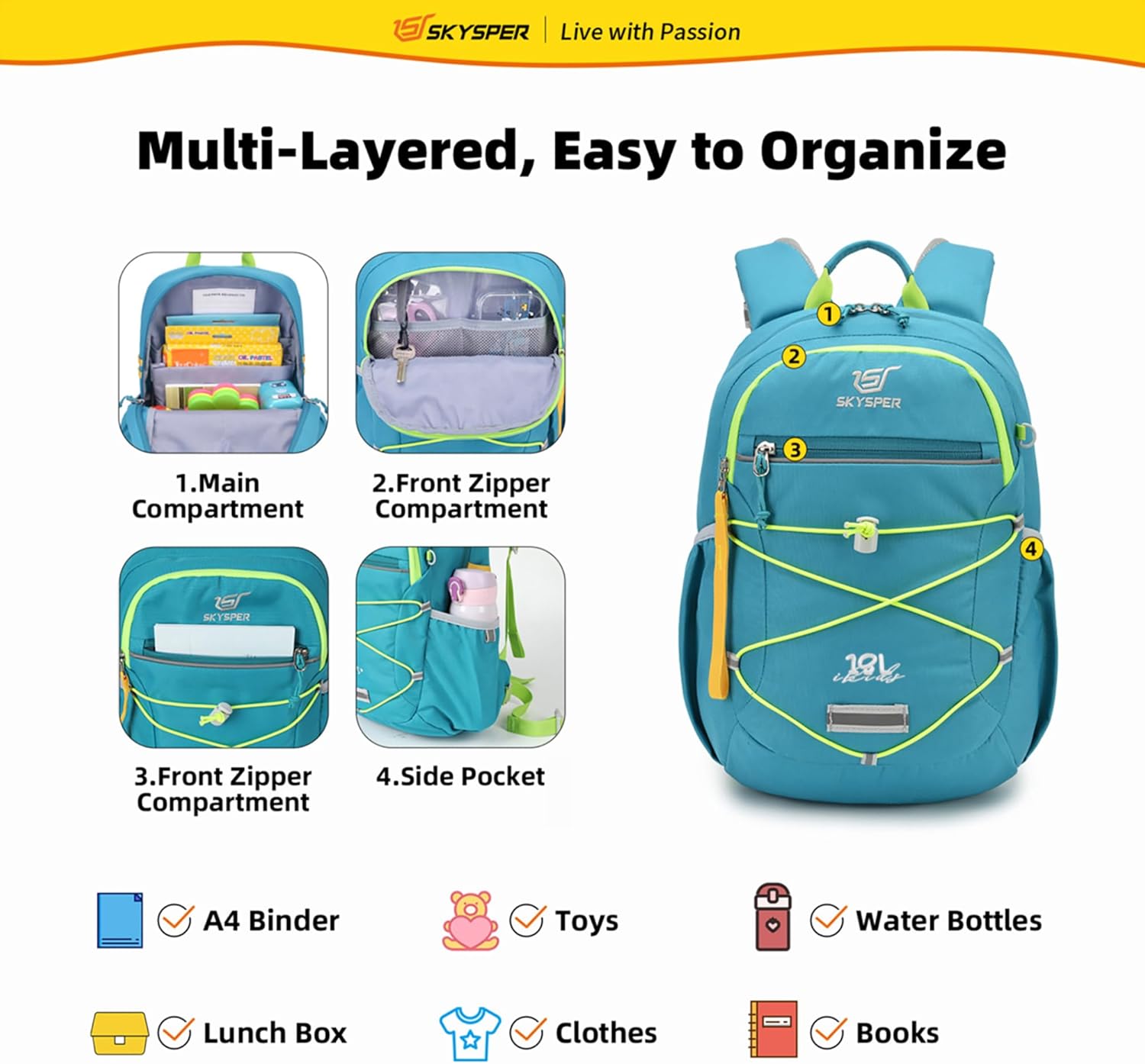 SKYSPER Kids Backpack 18L Children School Bag Child Boy Girl Pack Ages 4-8 for Traveling Day Trips