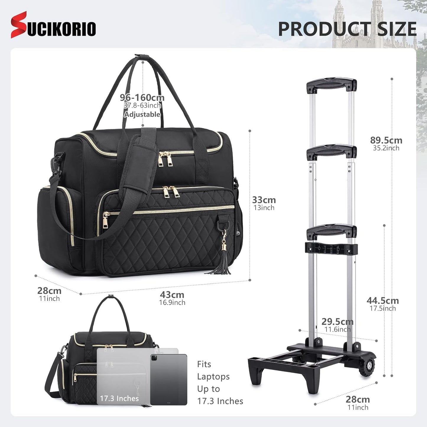 Rolling Laptop Bag 17.3 Inch 3 IN 1 Rolling Briefcase for Women Waterproof Teacher Tote Bag With