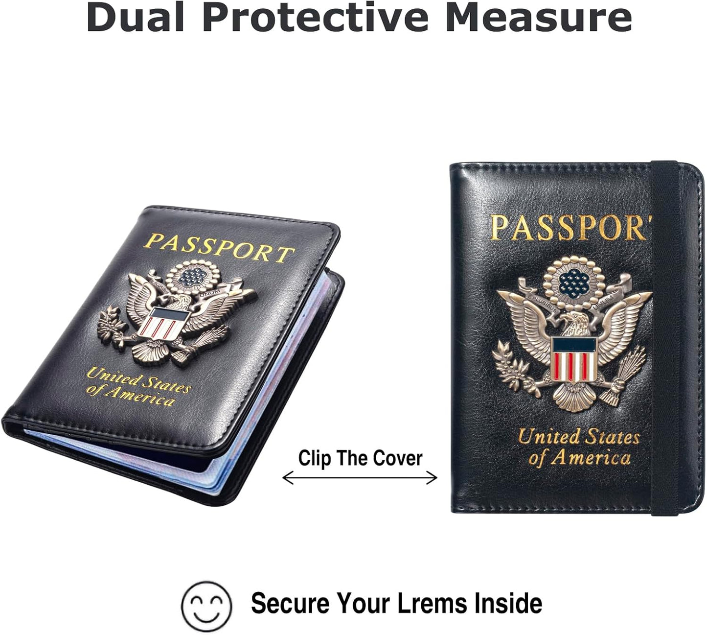 Passport Holder for Travel Men Women, RFID Blocking Passport Cover Leather Passport Wallet With 3D Metal Badge Waterproof Passport Case Travel Wallets Accessories Document Organizer (Black)